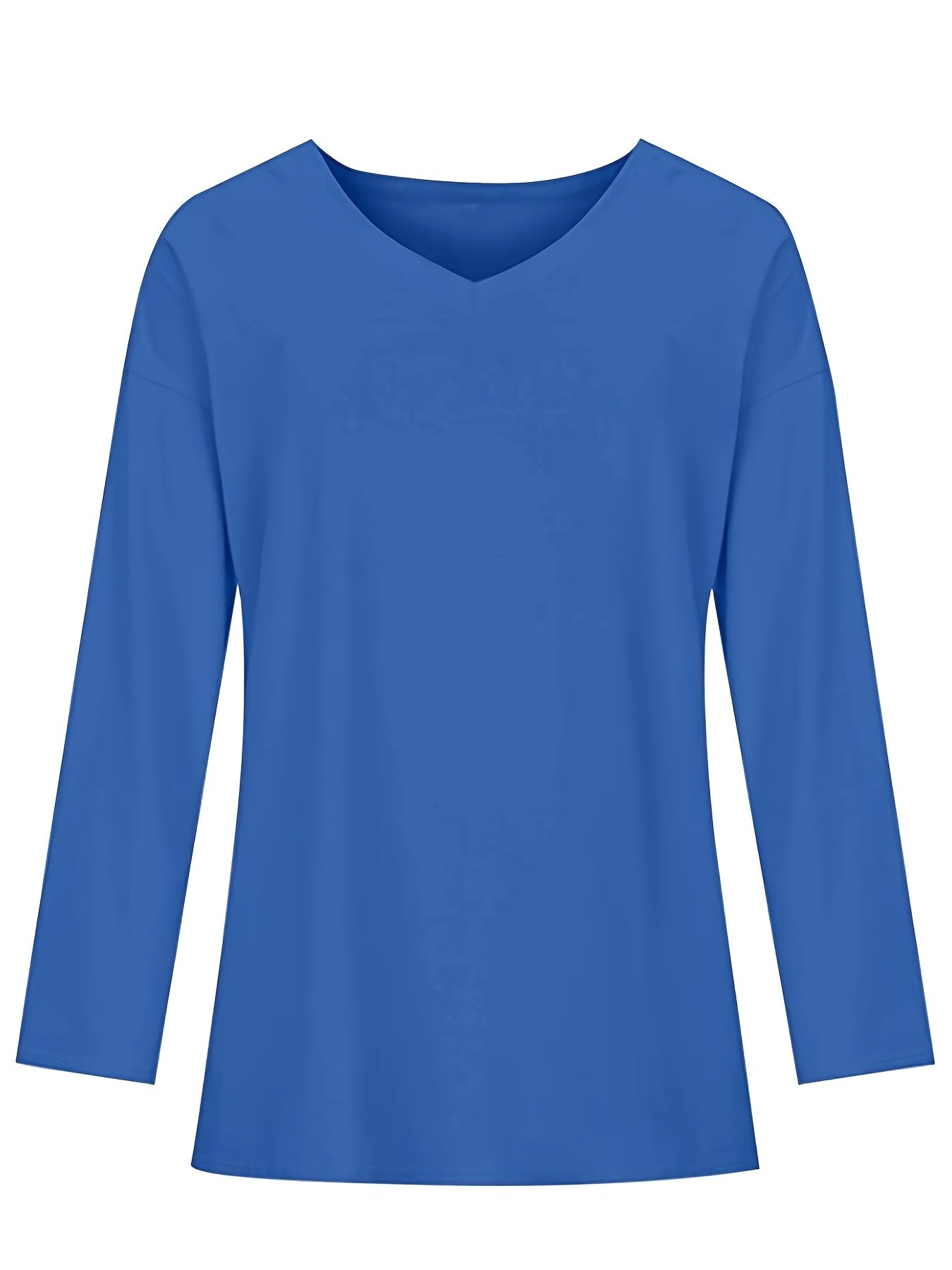 Women's Solid Color Oversized Tops, V-Neck Long Sleeve T-Shirts, Casual Loose Shirts