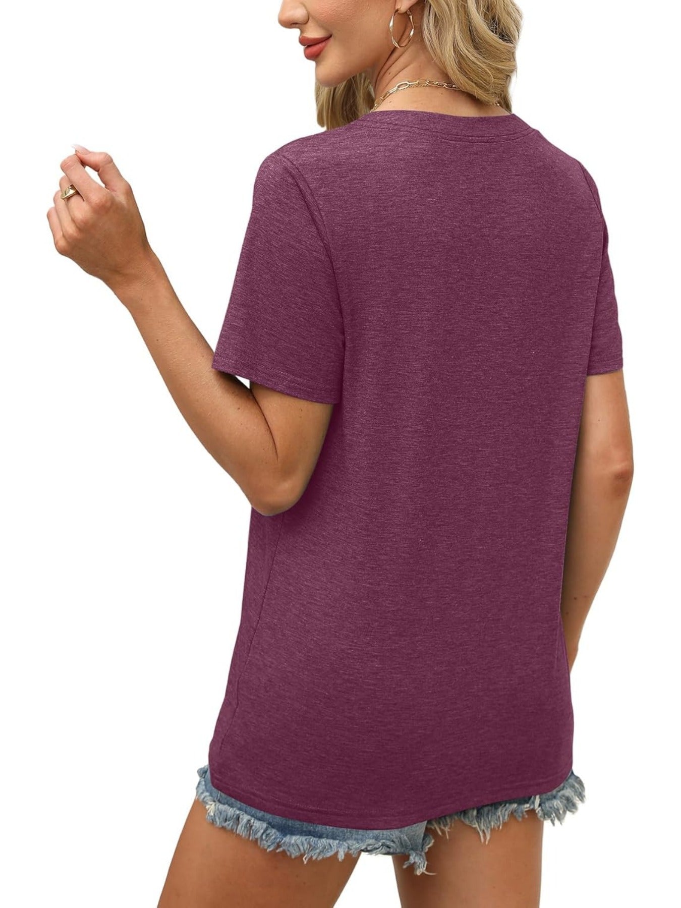 Solid Color Short Sleeve V Neck T Shirt