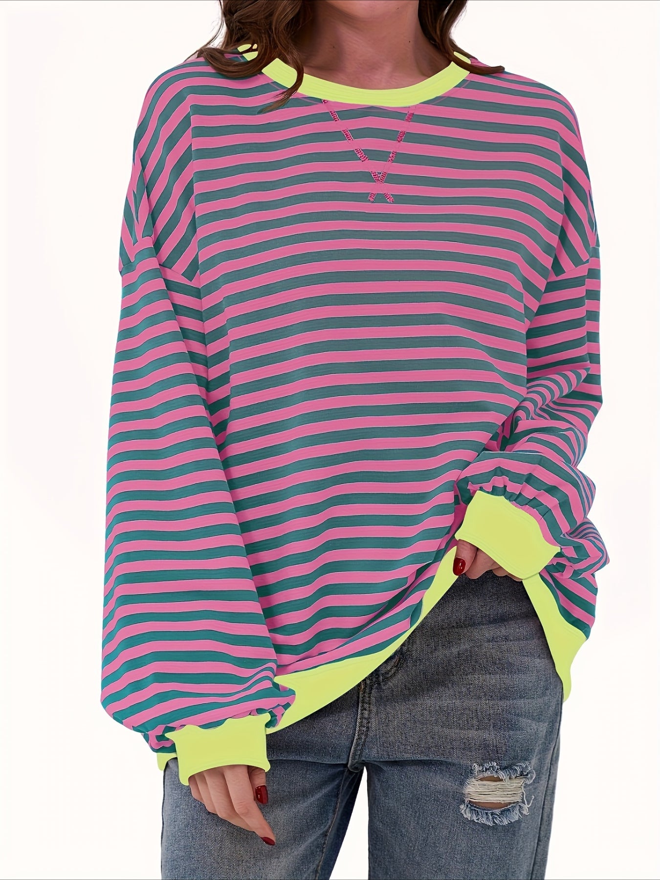 Striped Crew Neck Pullover Sweatshirt, Casual Long Sleeve Sweatshirt