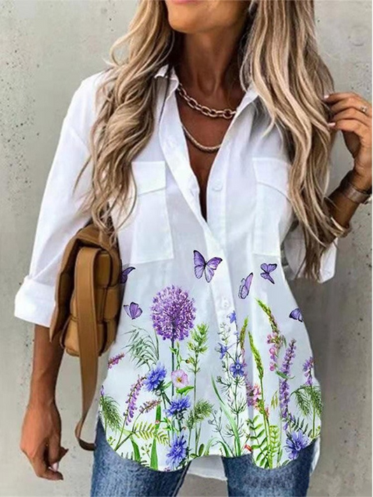 Turn-down Collar Button Short Sleeve Casual Blouses Tops