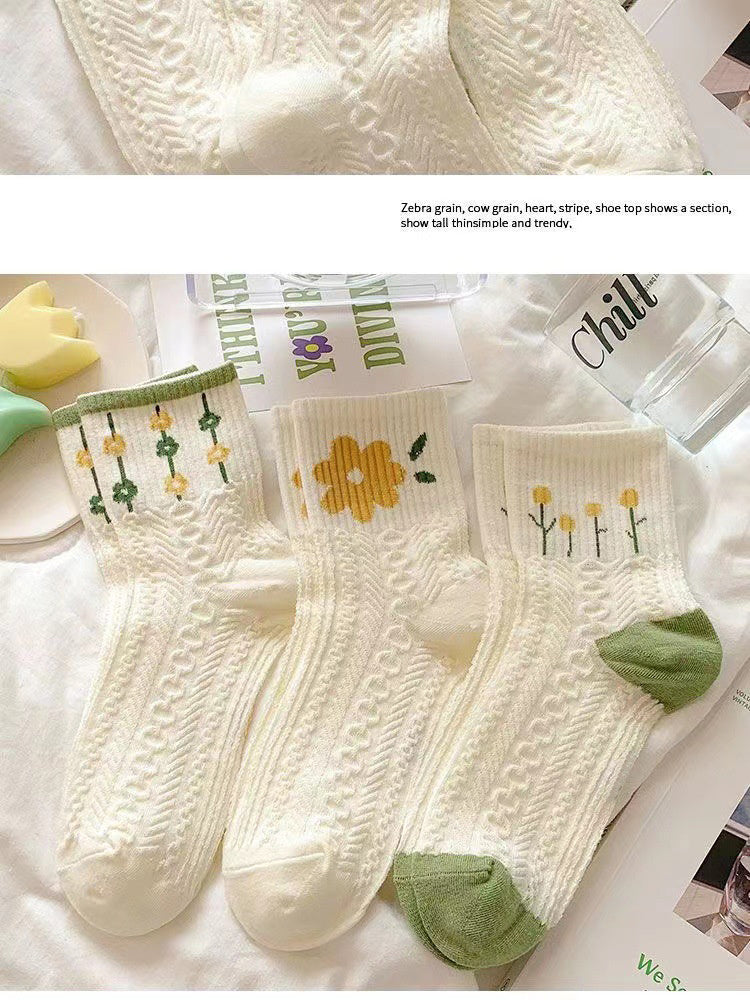 Free Gift Retro Floral Socks , Texture Solid Socks