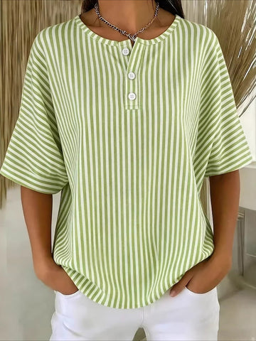 Botton Short Sleeve Loose Striped Vintage Shirt