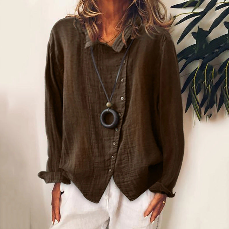Solid Color Long Sleeve Button Casual Shirt