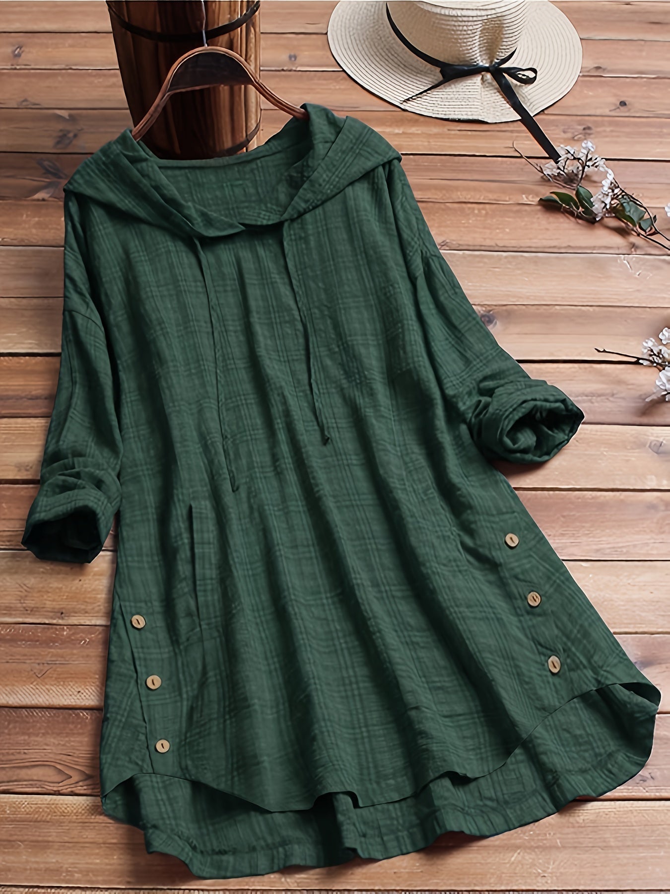 Elegant Hooded Plaid Blouse for Women - Long Sleeve Shirt with Drawstring Detail