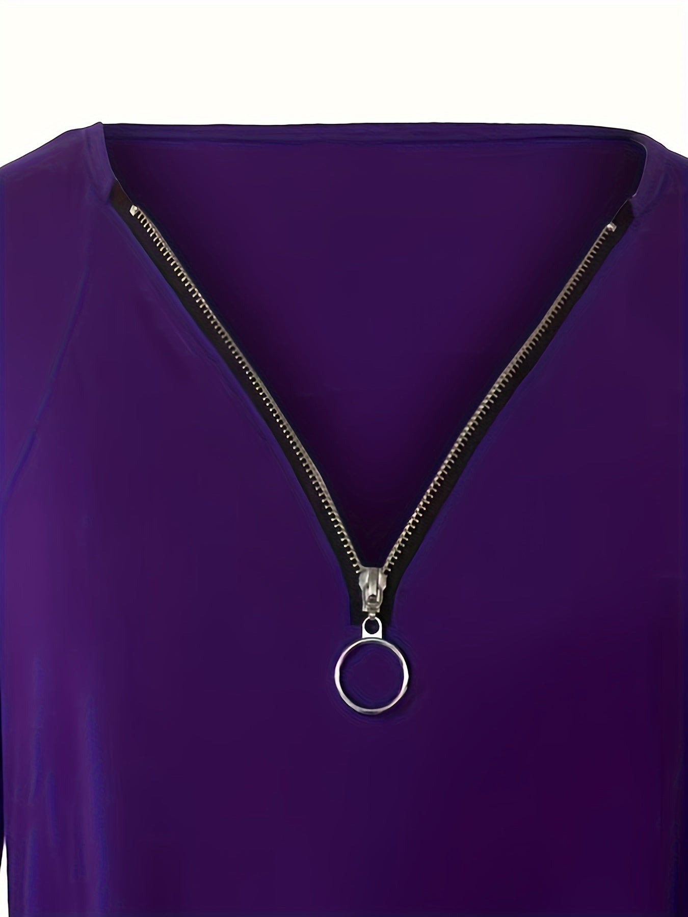 Cutout Zipper Front T-Shirt, Casual V Neck Long Sleeve T-Shirt
