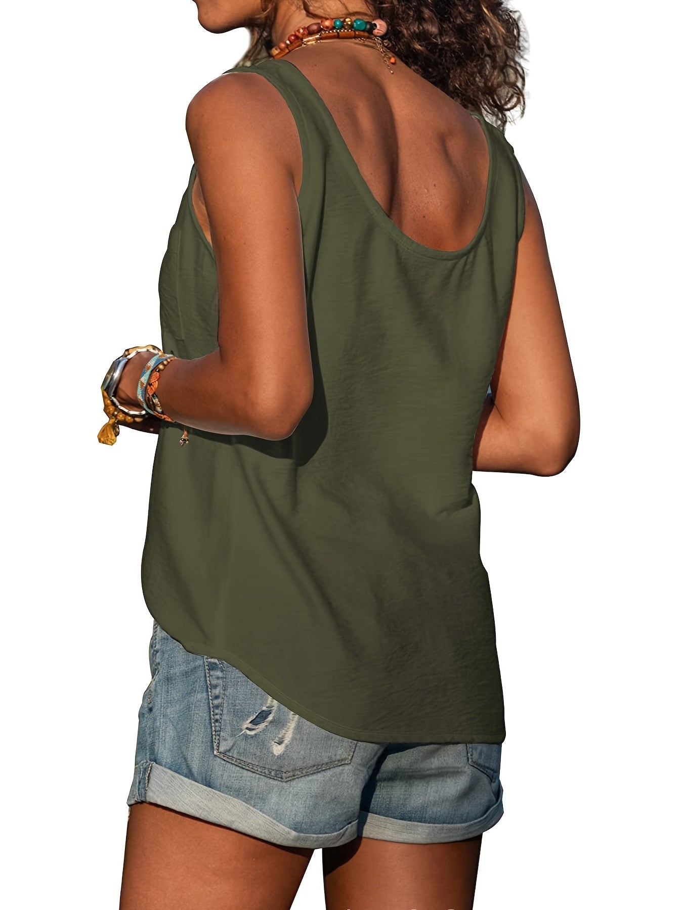 Button Front Scoop Neck Tank Top, Casual Summer Sleeveless Solid Tank Top