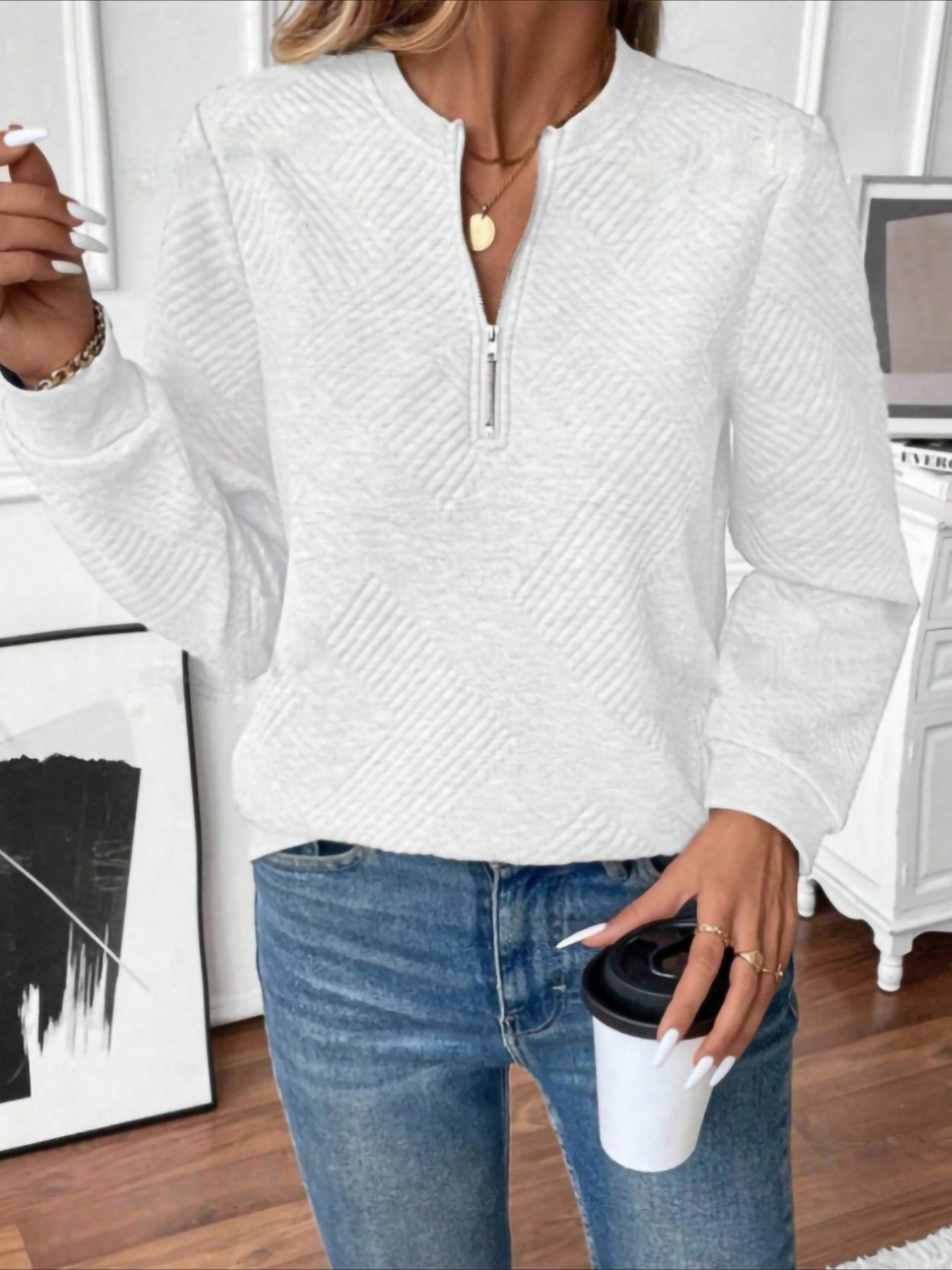 Casual V Neck Plain Sweatshirt