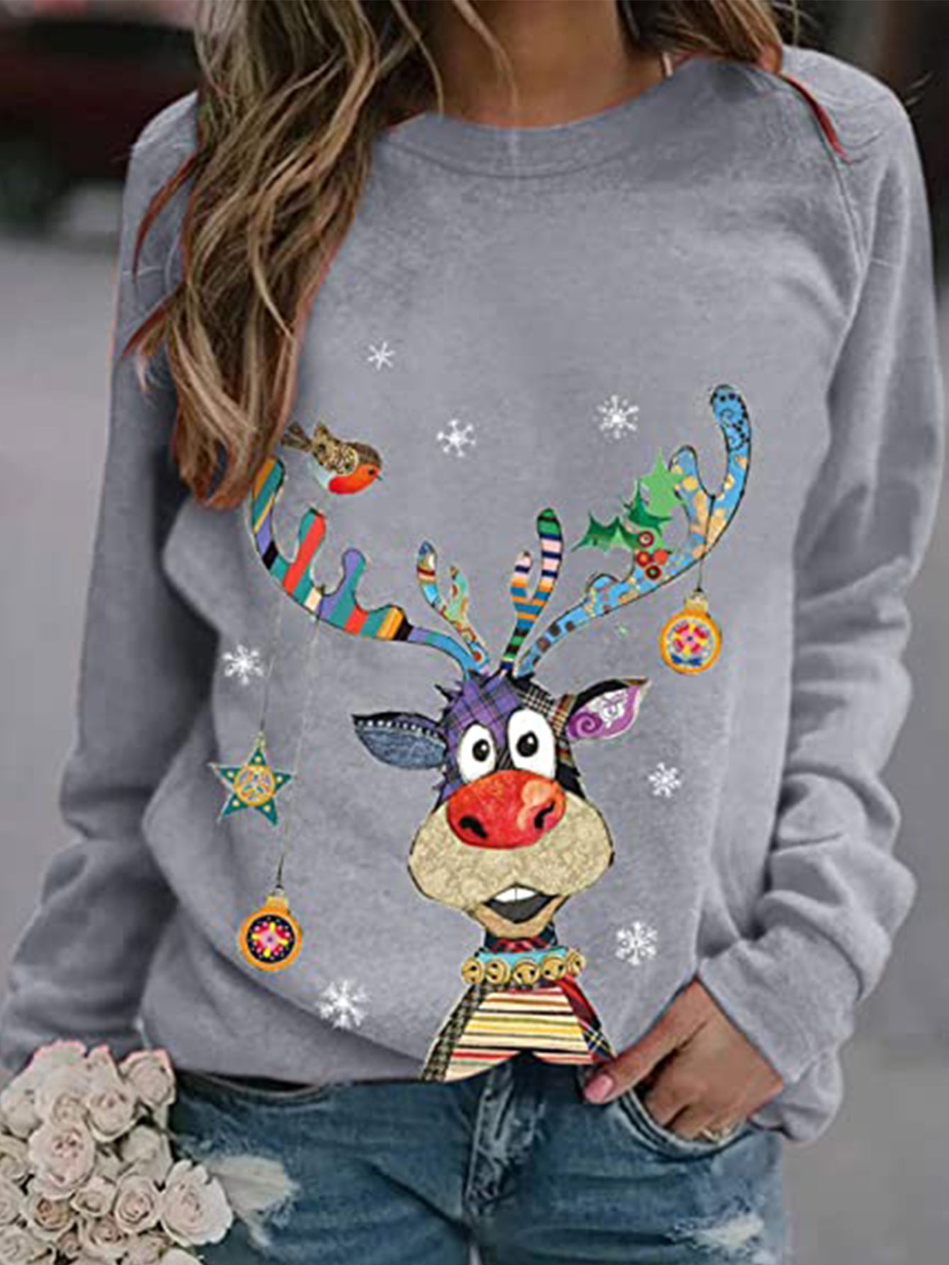 Women's Sweatshirt Casual Christmas Crew Neck Printed Long Sleeve Fashion Fall Loose Pullover