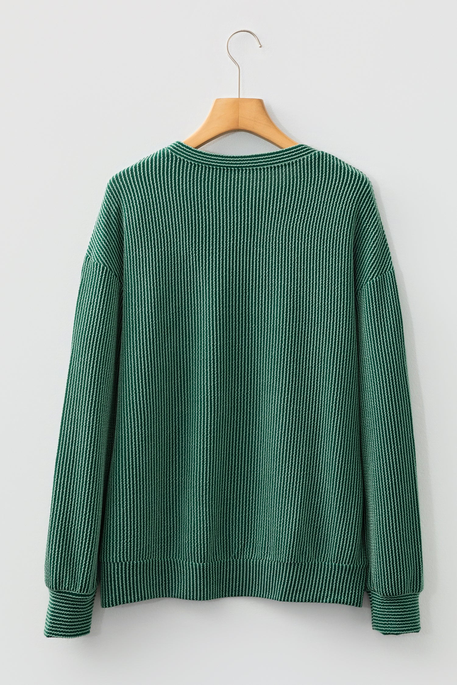 Blackish Green Twisted Rib Outlined Merry Letter Graphic Loose Long Sleeve Top