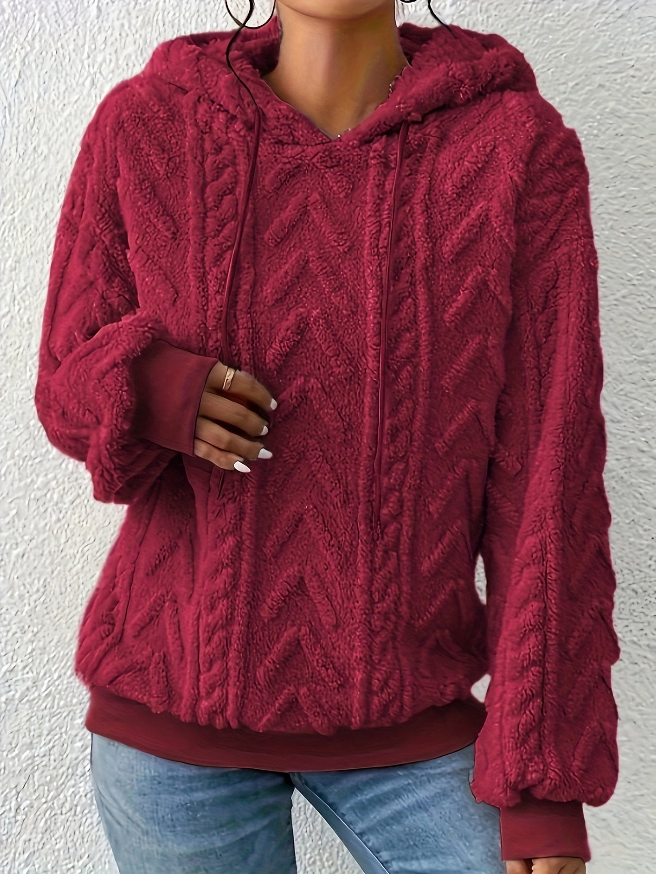 Cozy Fleece Hoodie - Soft Medium Stretch Polyester, Long Sleeve Drawstring, Machine Washable
