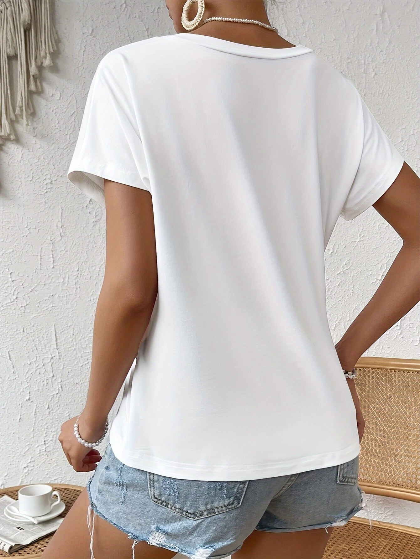 Solid Color Knot Front Asymmetrical T-Shirt, Casual Crew Neck Short Sleeve T-Shirt