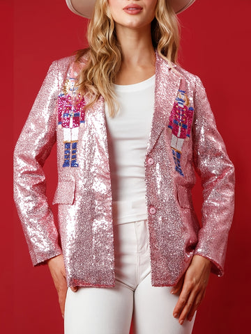 Christmas Sequin Jackets Open Front Blazer Casual Long Sleeve Sparkly Party Coat