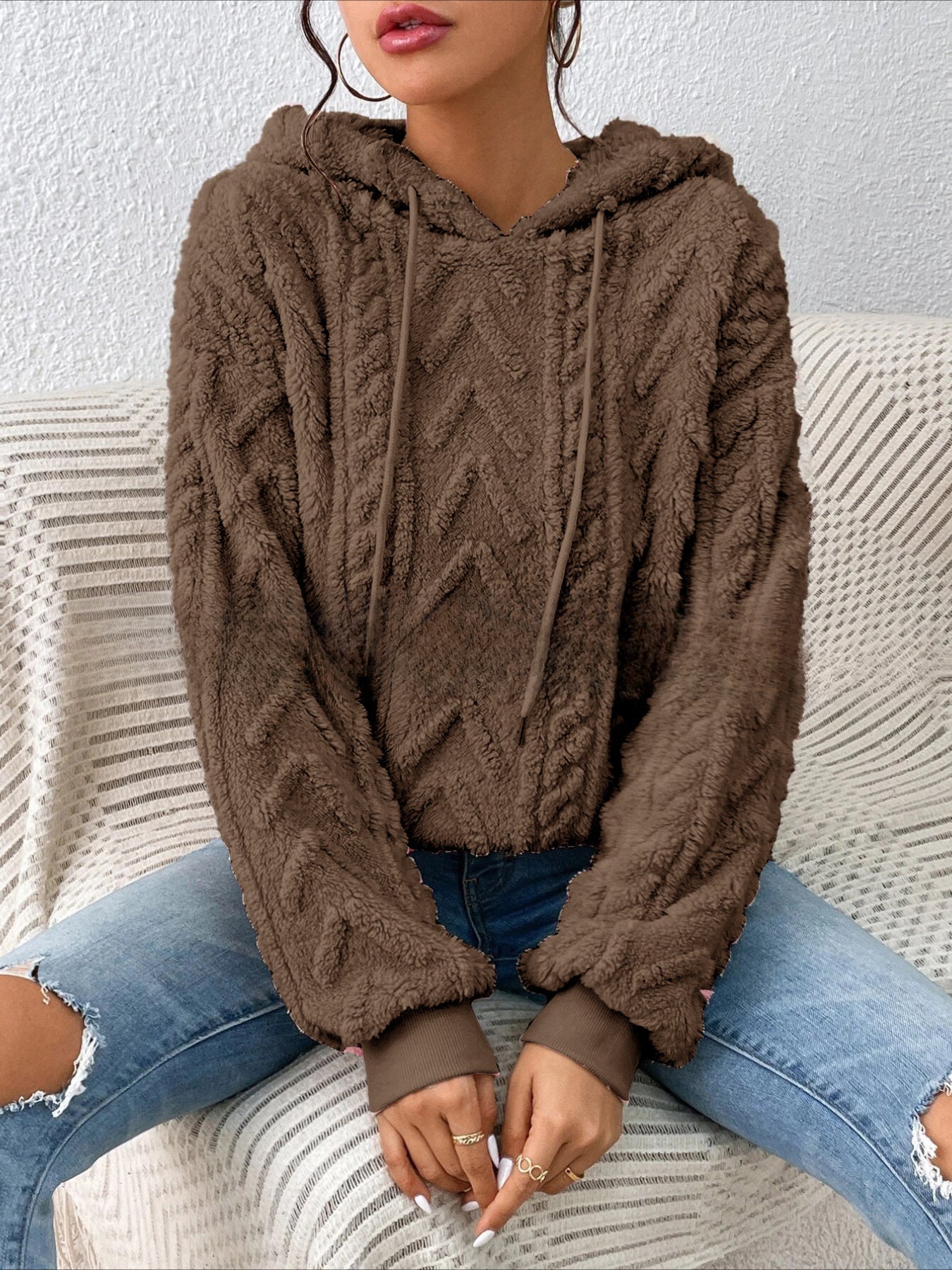 Cozy Fleece Hoodie - Soft Medium Stretch Polyester, Long Sleeve Drawstring, Machine Washable