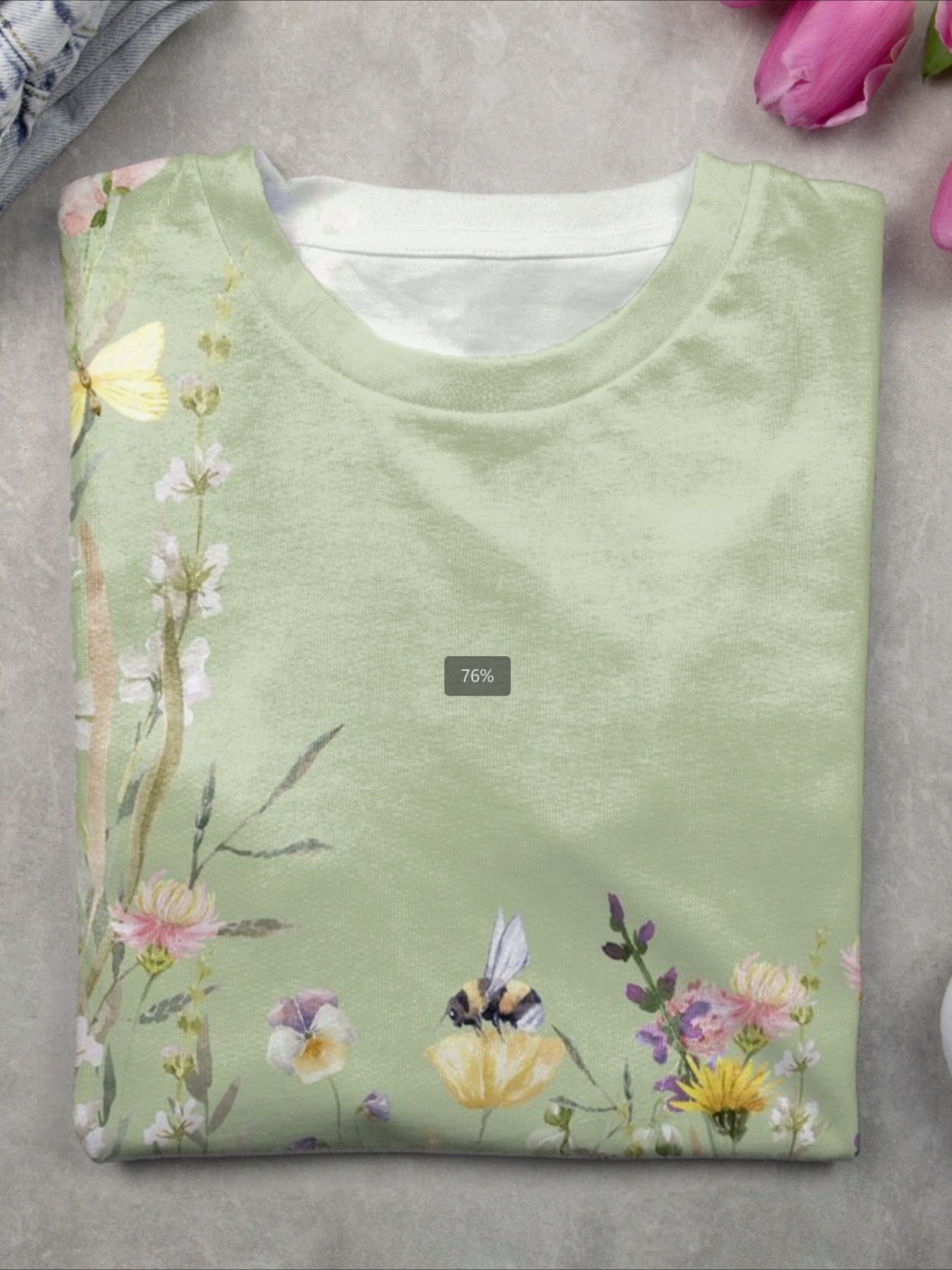 Long Sleeve  Floral Printing Crew Neck Casual Graphic Tee