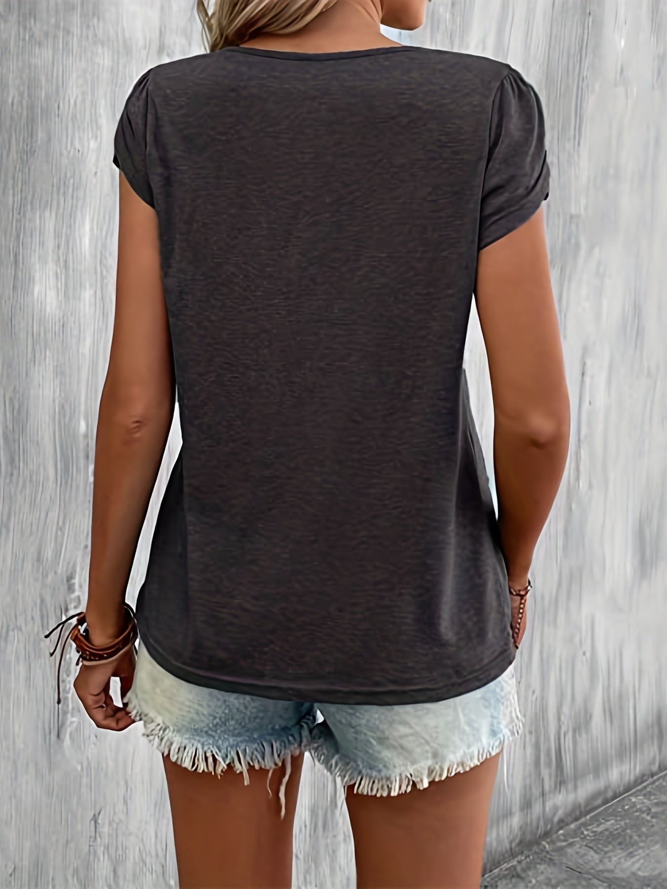 Petal Sleeve Loose T-Shirt, Short Sleeve Casual Top
