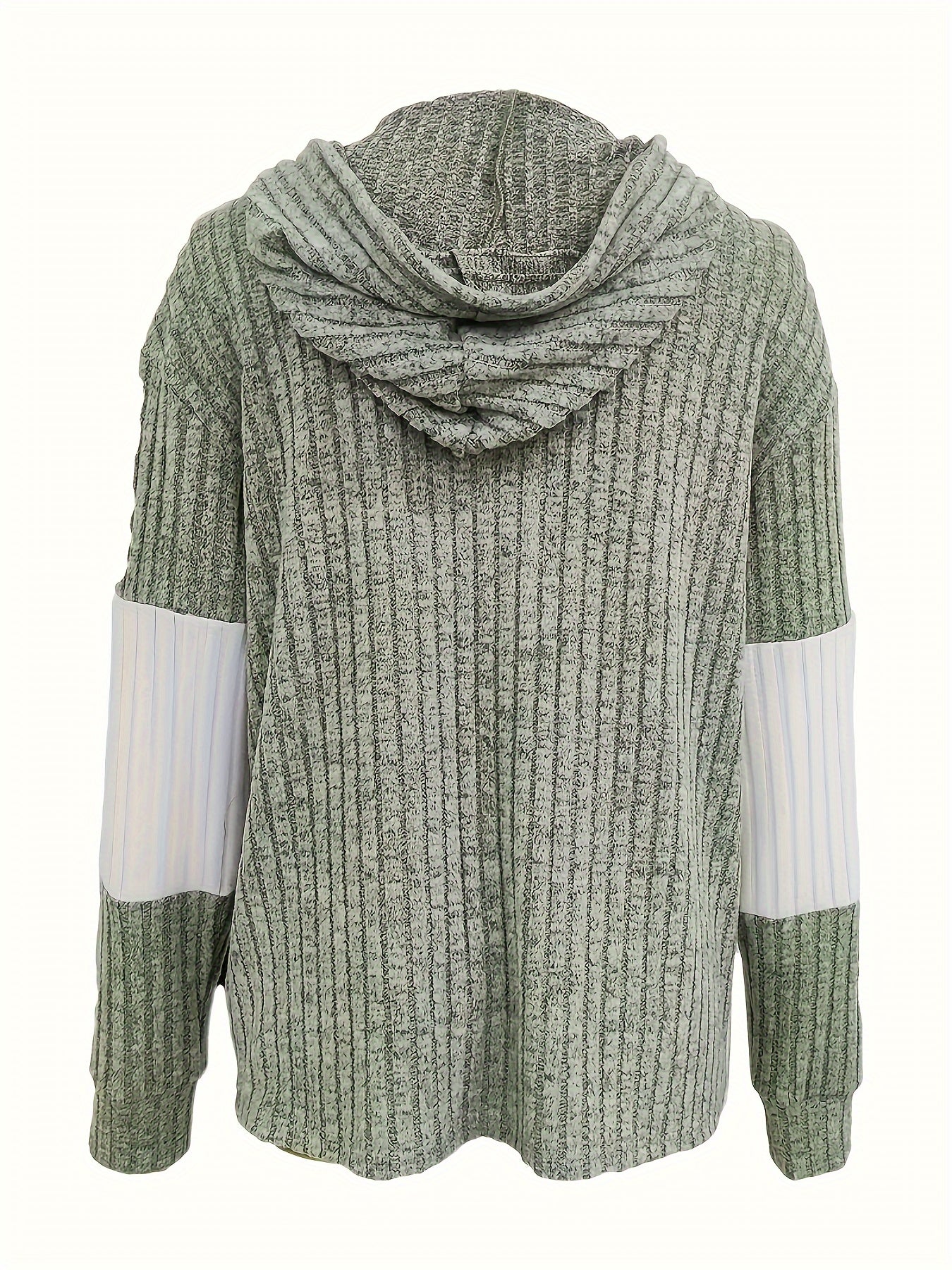 Vibrant Color Block Rib Knit Hoodie - Soft, Cozy, and Casual Long Sleeve Sweatshirt with Drawstring and Zip Up Closure
