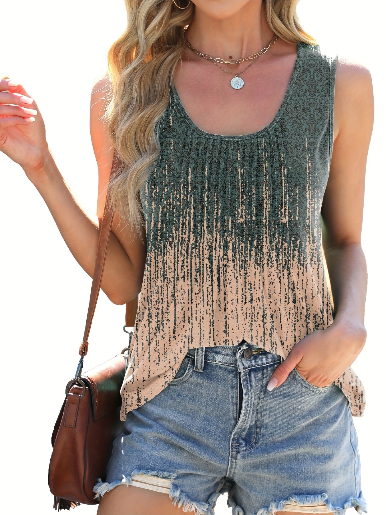 Spring And Summer New Round Neck Tie Dye Printed Loose Sleeveless T-shirt Vest