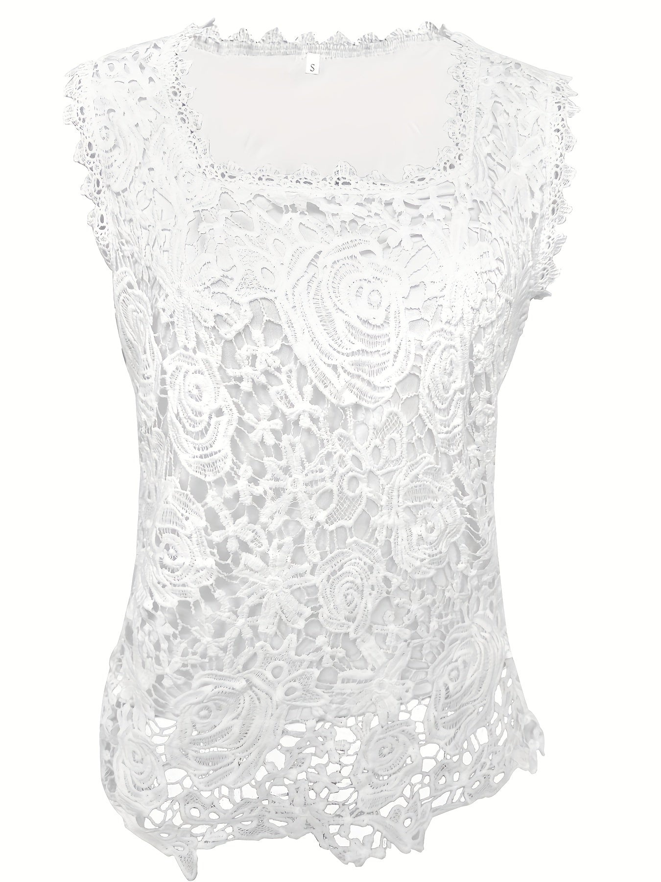 Sleeveless Lace Floral Square Neck Tank Top