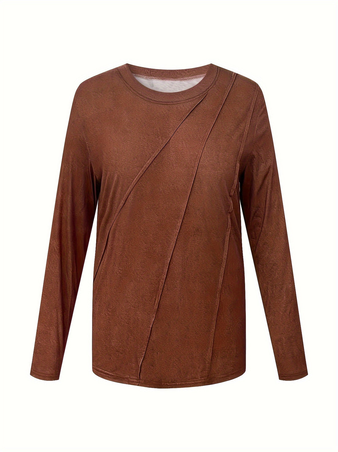 Solid Color T-Shirt, Casual Crew Neck Long Sleeve Top