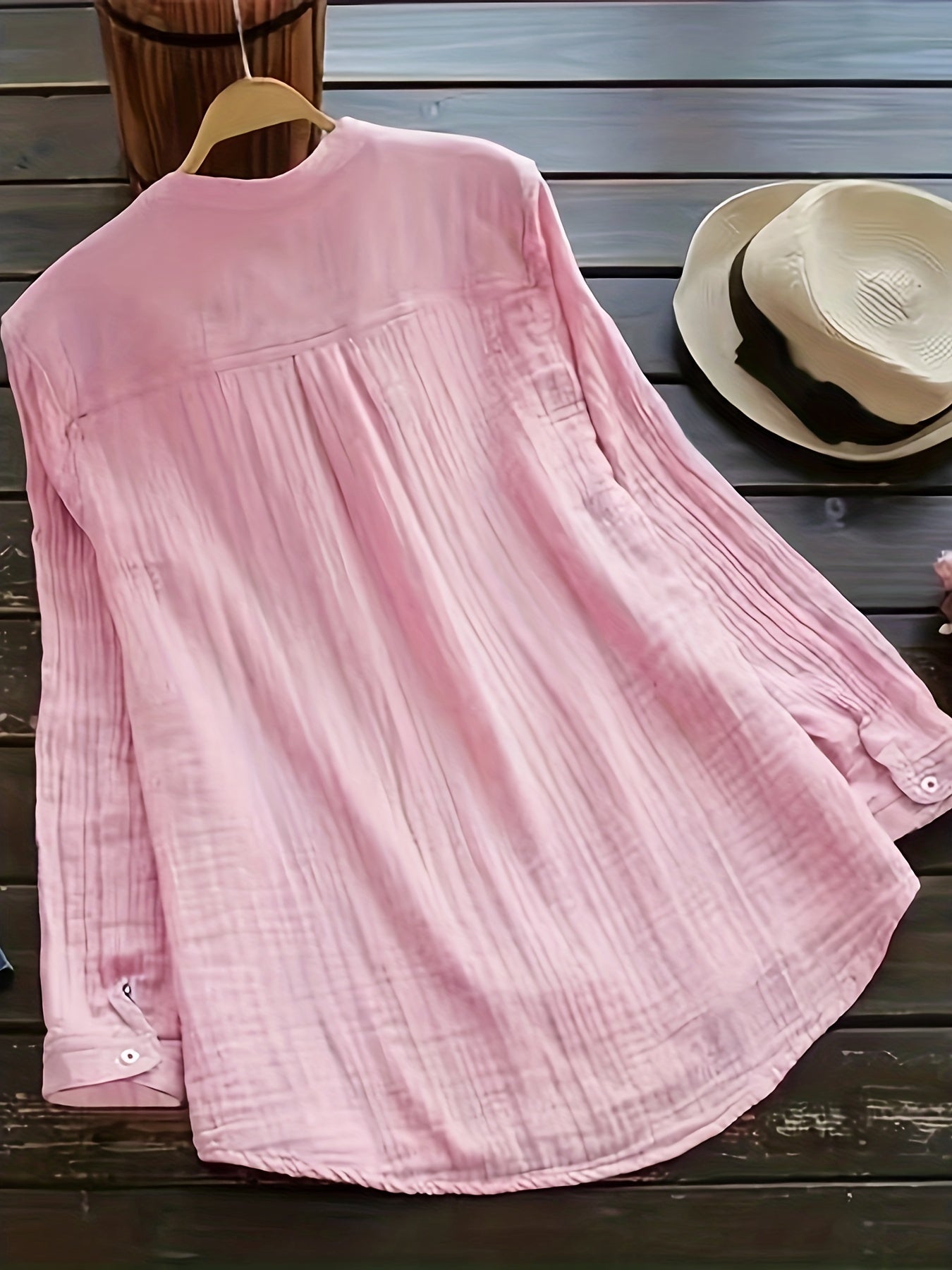 Solid Button Front Blouse, Casual V Neck Long Sleeve Blouse