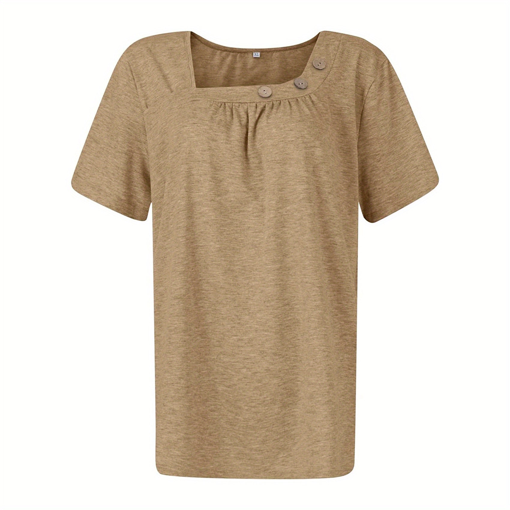 Ruched Solid Blouse, Casual Asymmetrical Short Sleeve Blouse