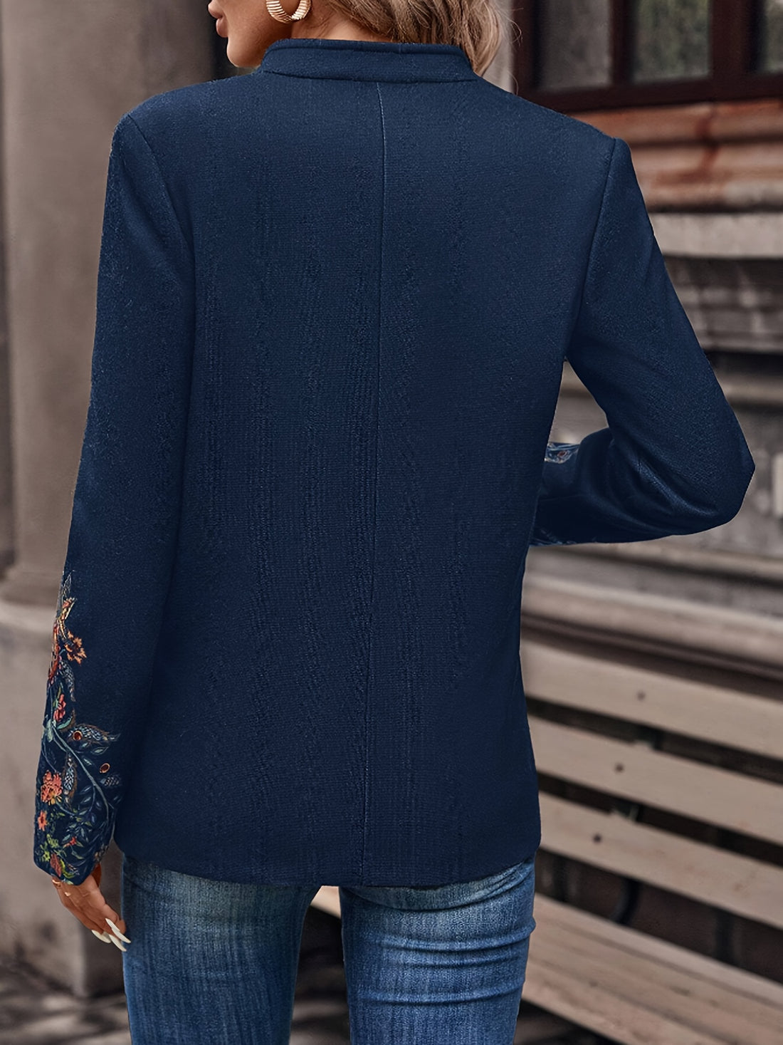 Floral Embroidered Double-Breasted Jacket, Elegant Long Sleeve Stand Collar Vintage Jacket