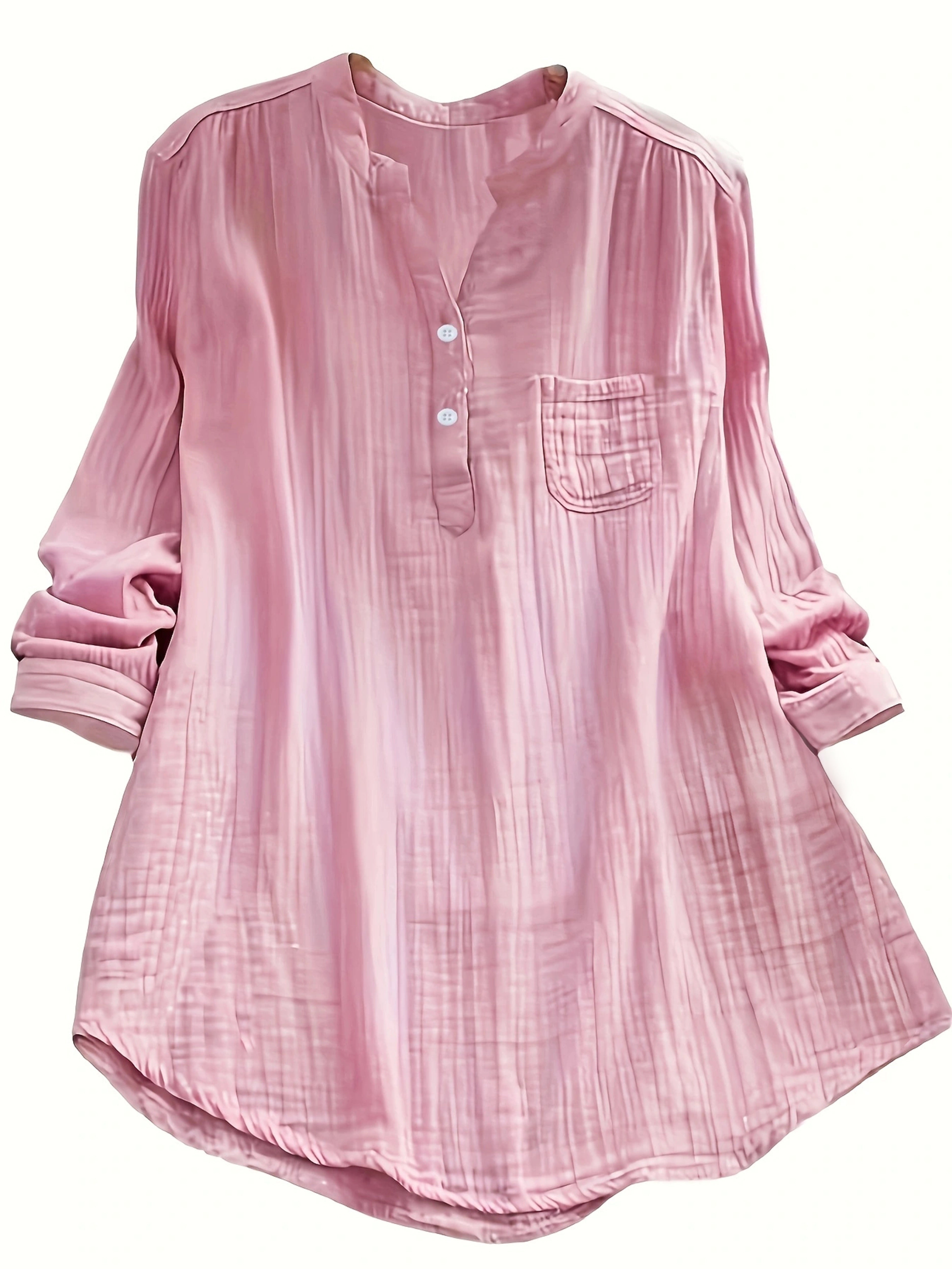 Solid Button Front Blouse, Casual V Neck Long Sleeve Blouse