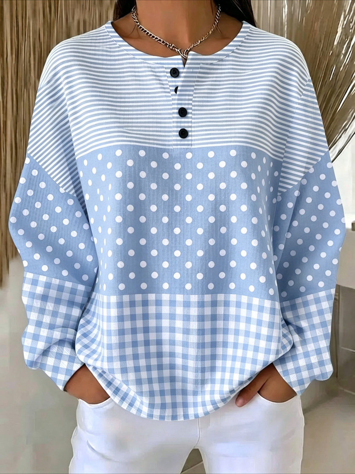 Striped Crew Neck Printing Long Sleeve Regular Sweatshirt