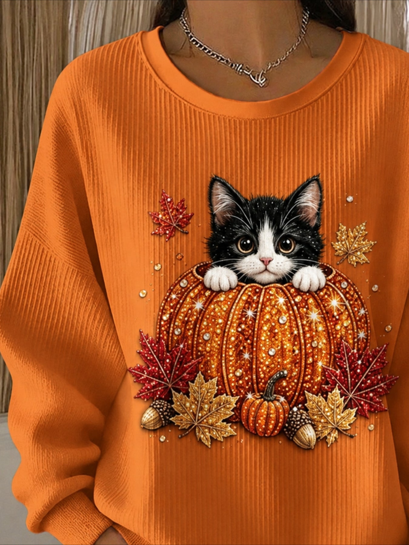 Halloween Printed Crew Neck Floral Long Sleeve Sweater Hoodie