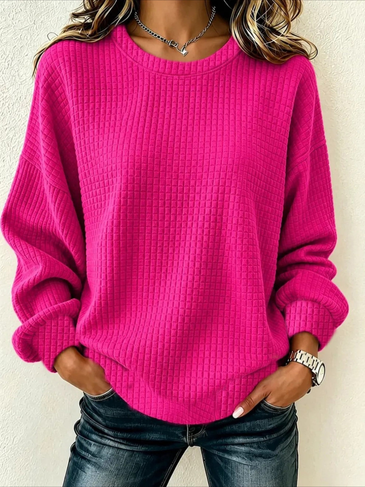 Solid Color Casual Crew Neck Regular Fit Sweatshirt