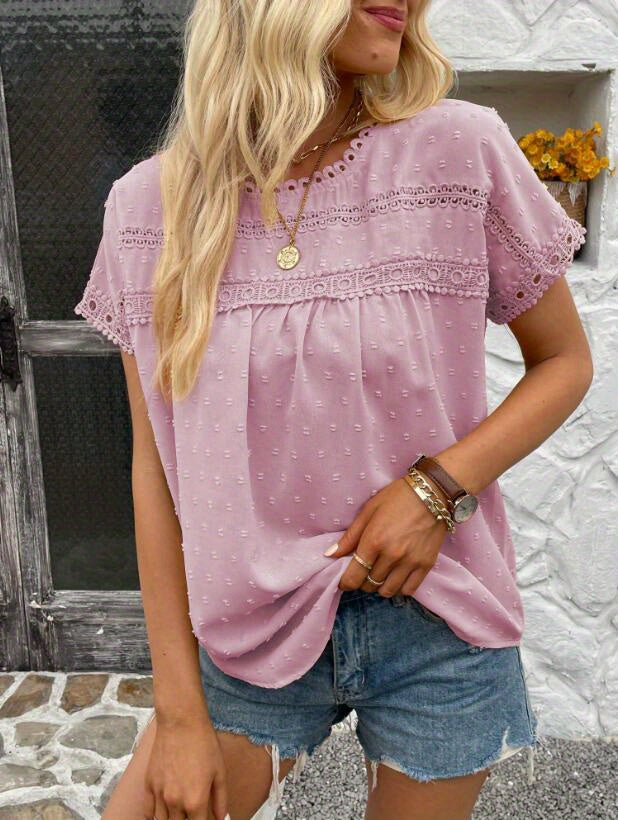 Women's Swiss Dot Embroidered T-Shirt, A Stylish and Comfortable Everyday Top