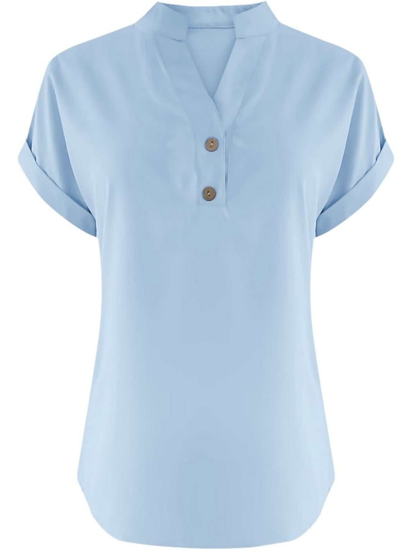 Solid Color V Neck Short Sleeve Button Down T Shirts