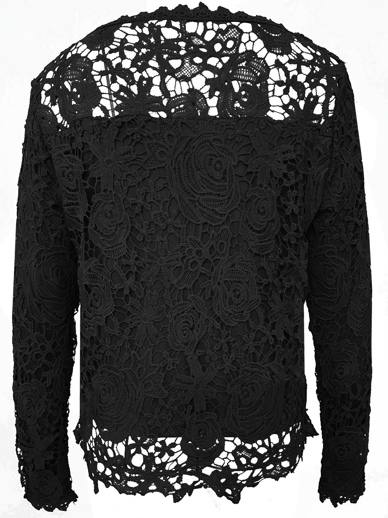 Solid Square Neck Lace T-Shirt, Casual Long Sleeve T-Shirt