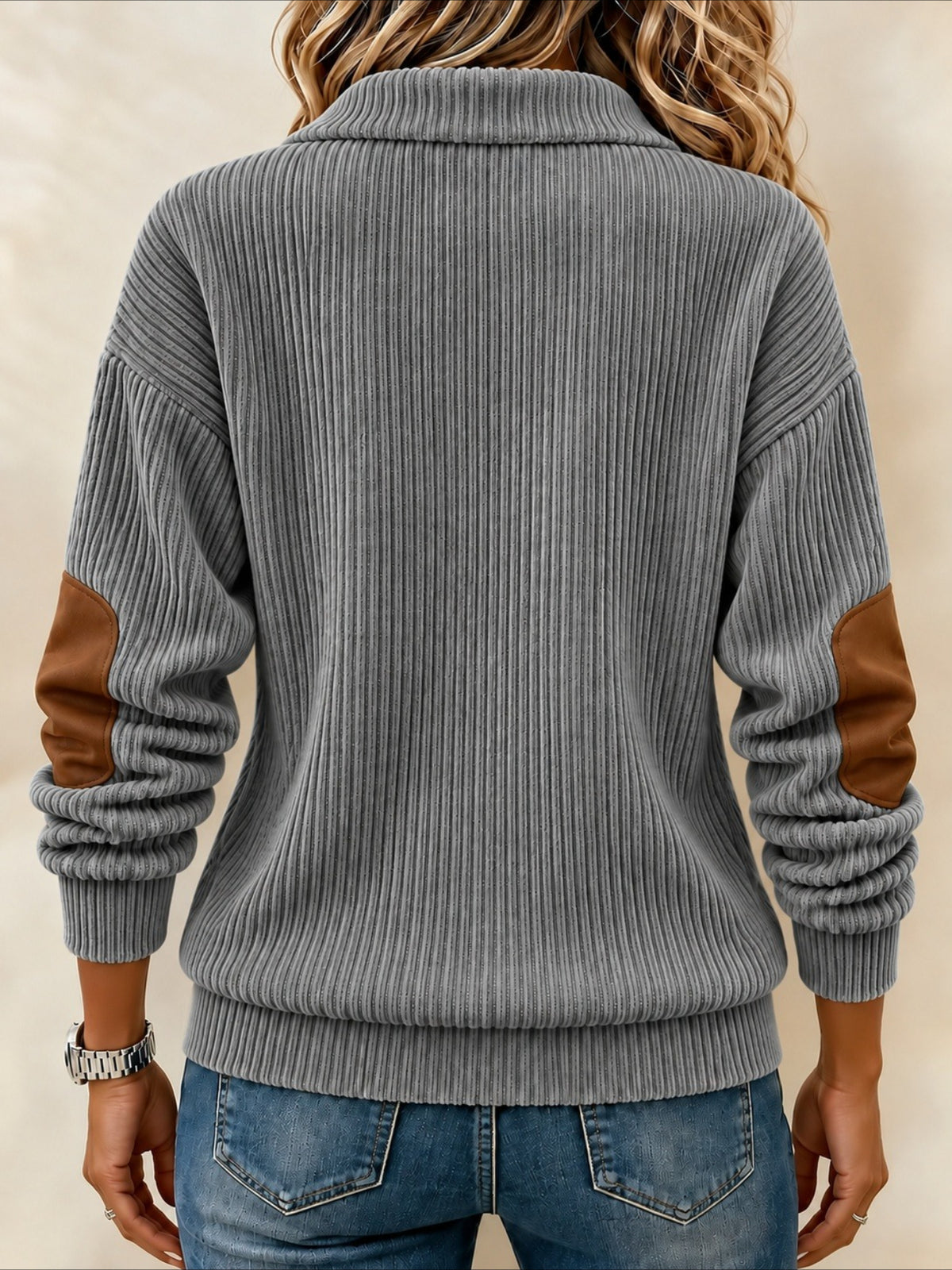 Color Block Half Open Collar Casual Spring/Fall Long Sleeve Sweatshirt