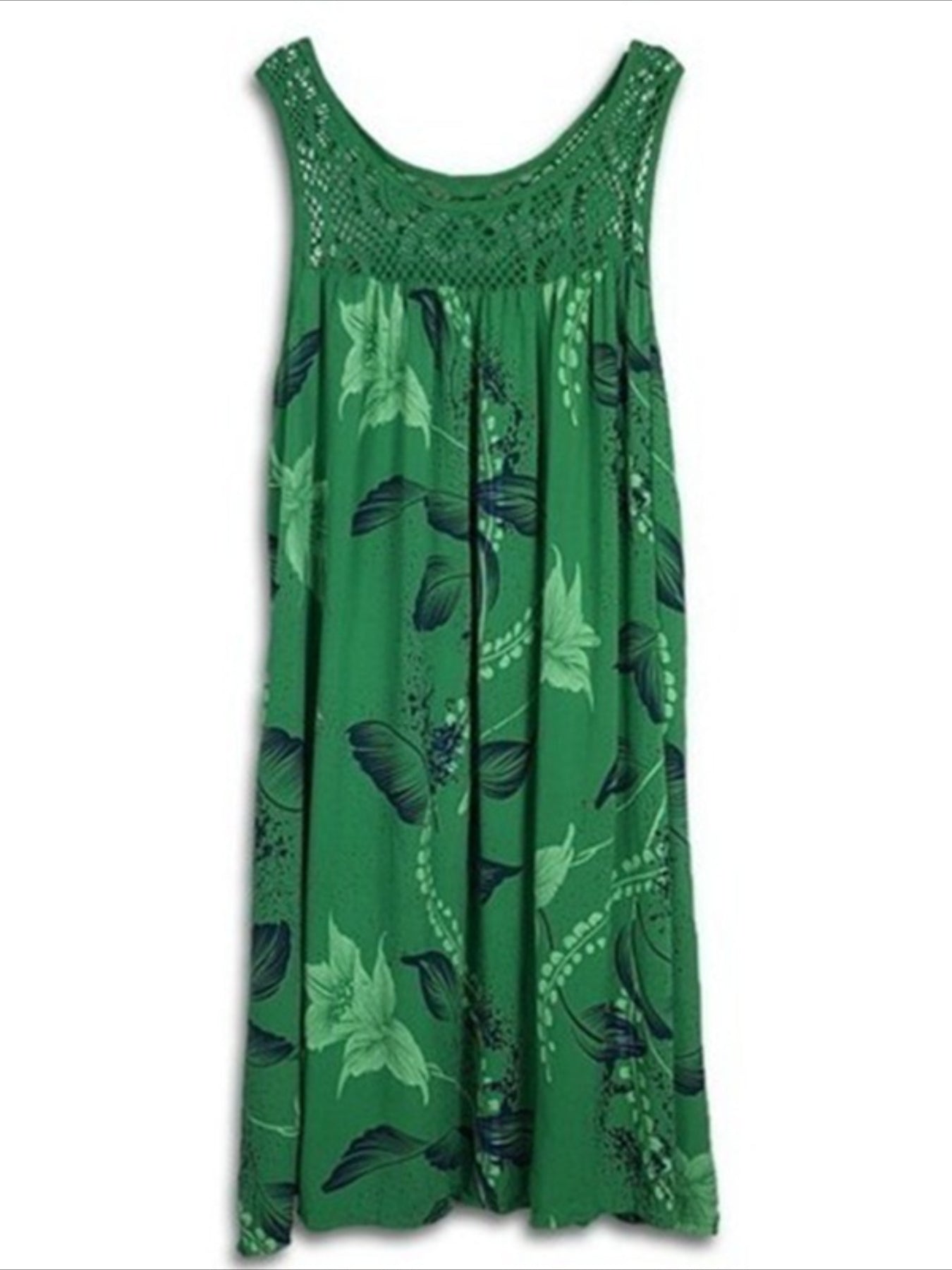 Floral Print Eyelet Embroidered Round Neck Mini Tank Dress