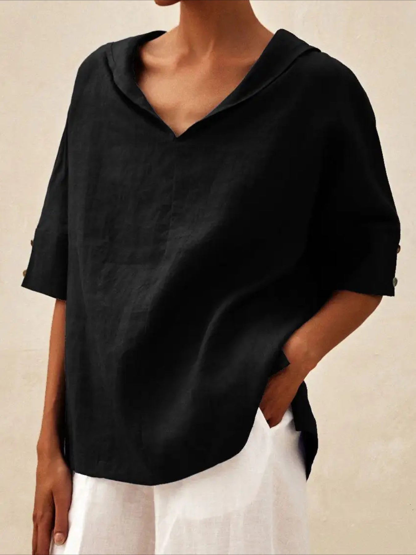 Casual Summer V-Neck Short Sleeve Solid Shirt