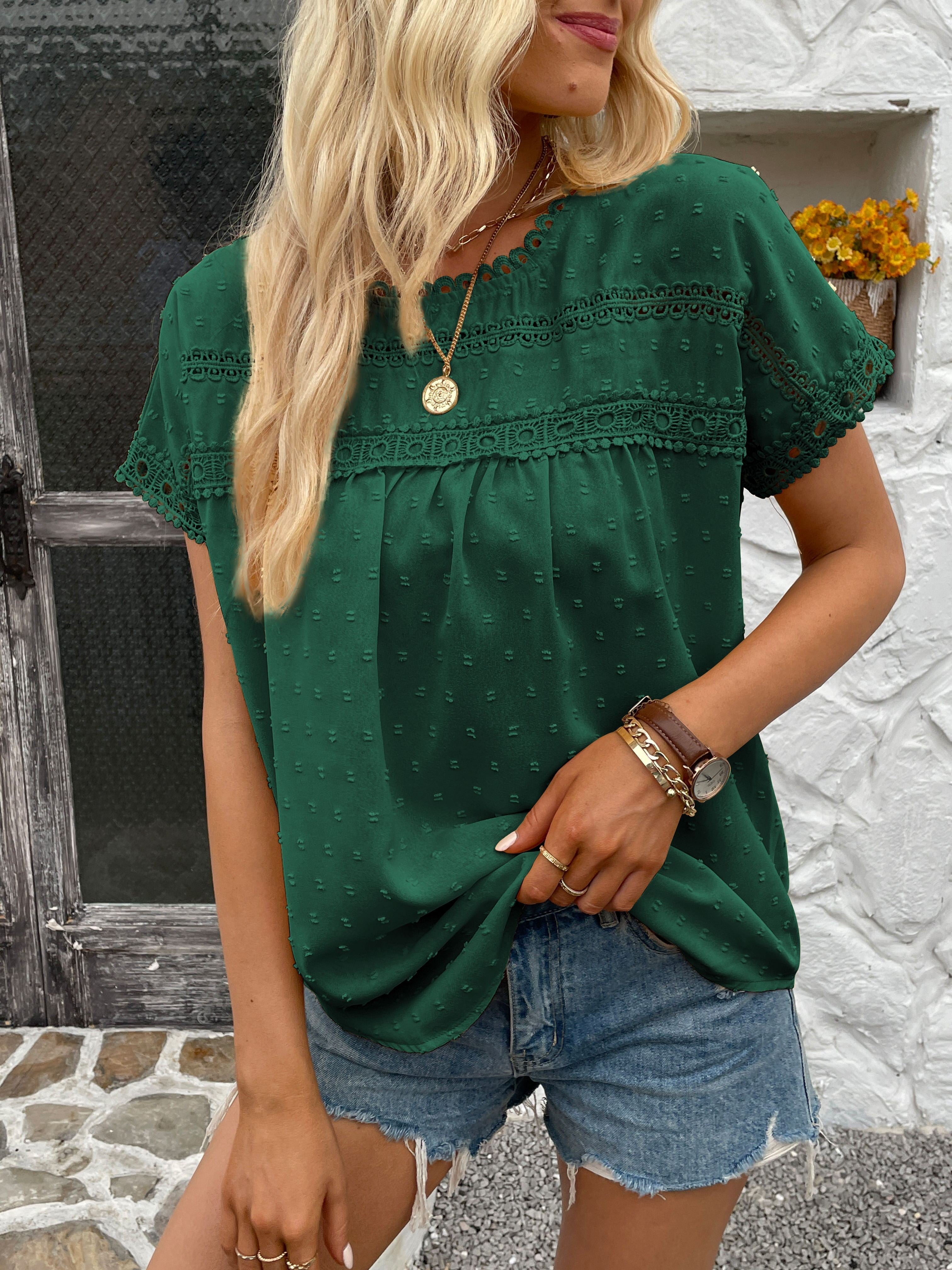 Women's Swiss Dot Embroidered T-Shirt, A Stylish and Comfortable Everyday Top