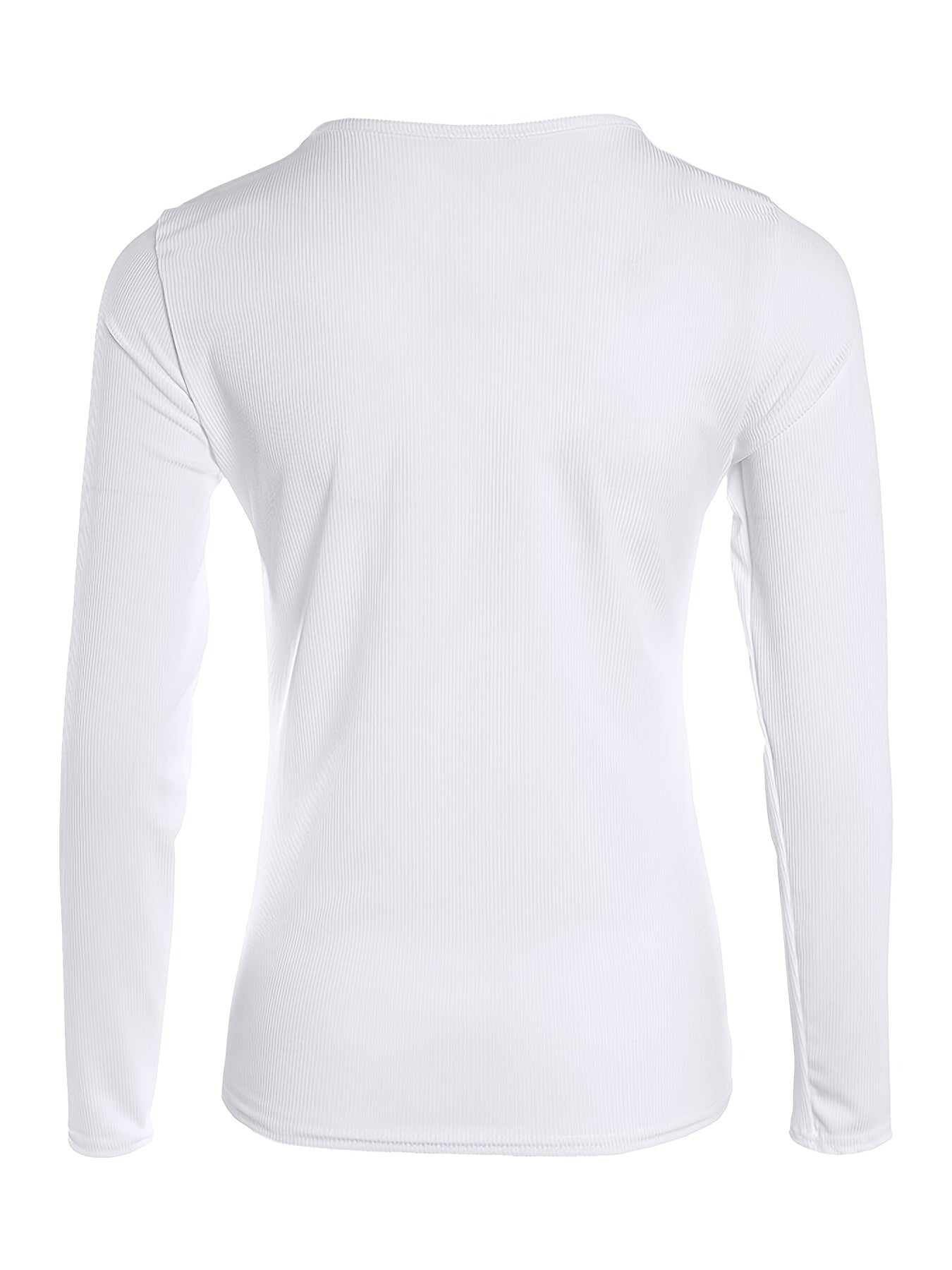 Ribbed Zip Up Slim Top, Casual Button Long Sleeve V-neck T-shirt