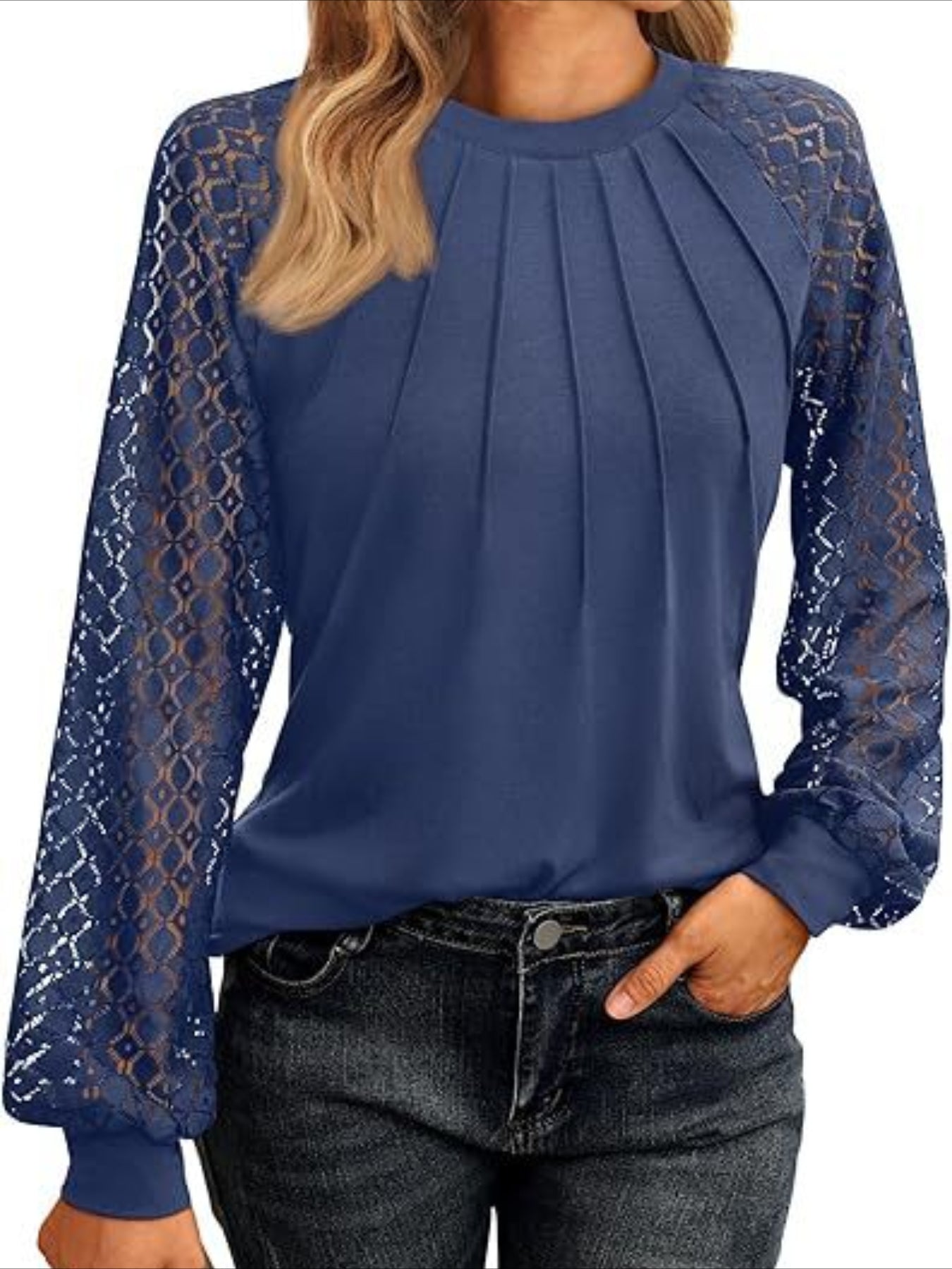 Chic Ruffled Crew Neck T-Shirt - Women's Elegant Raglan Sleeve Top