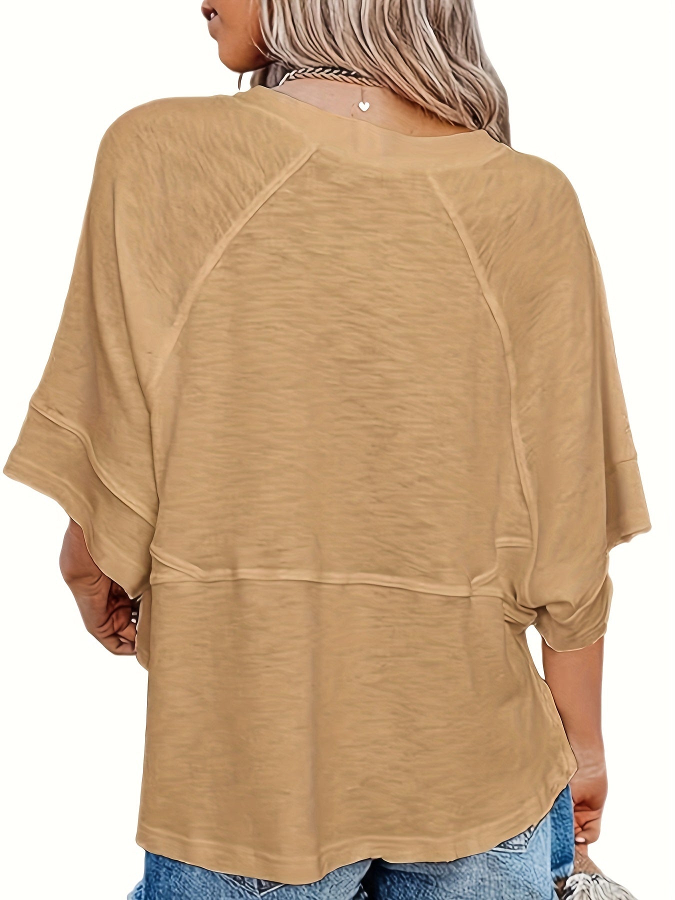 Solid Crew Neck Loose Basic T-shirt, Casual Half Sleeve T-Shirt