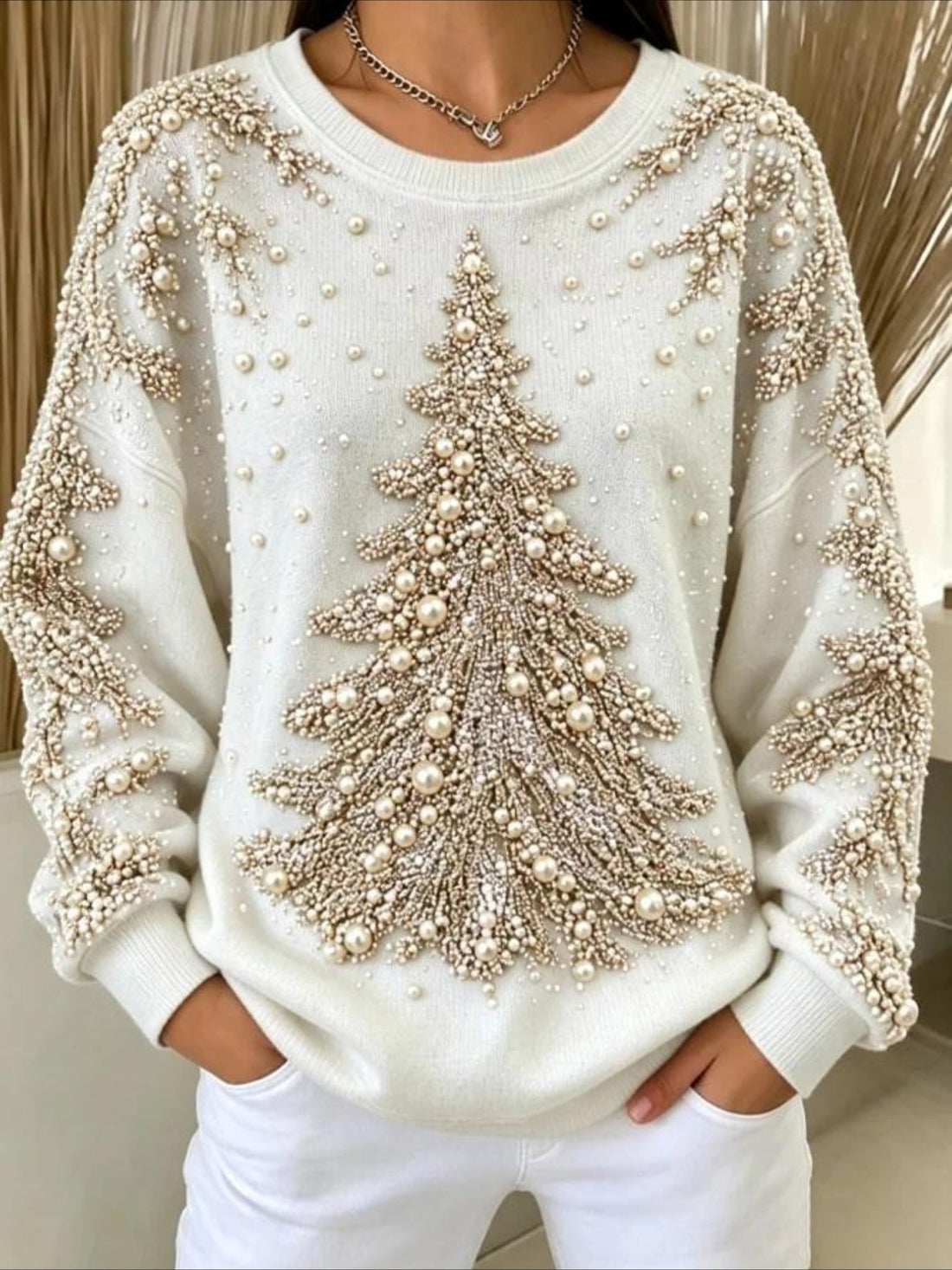 Christmas Tree Printed Crew Neck Long Sleeve Sweater Hoodie