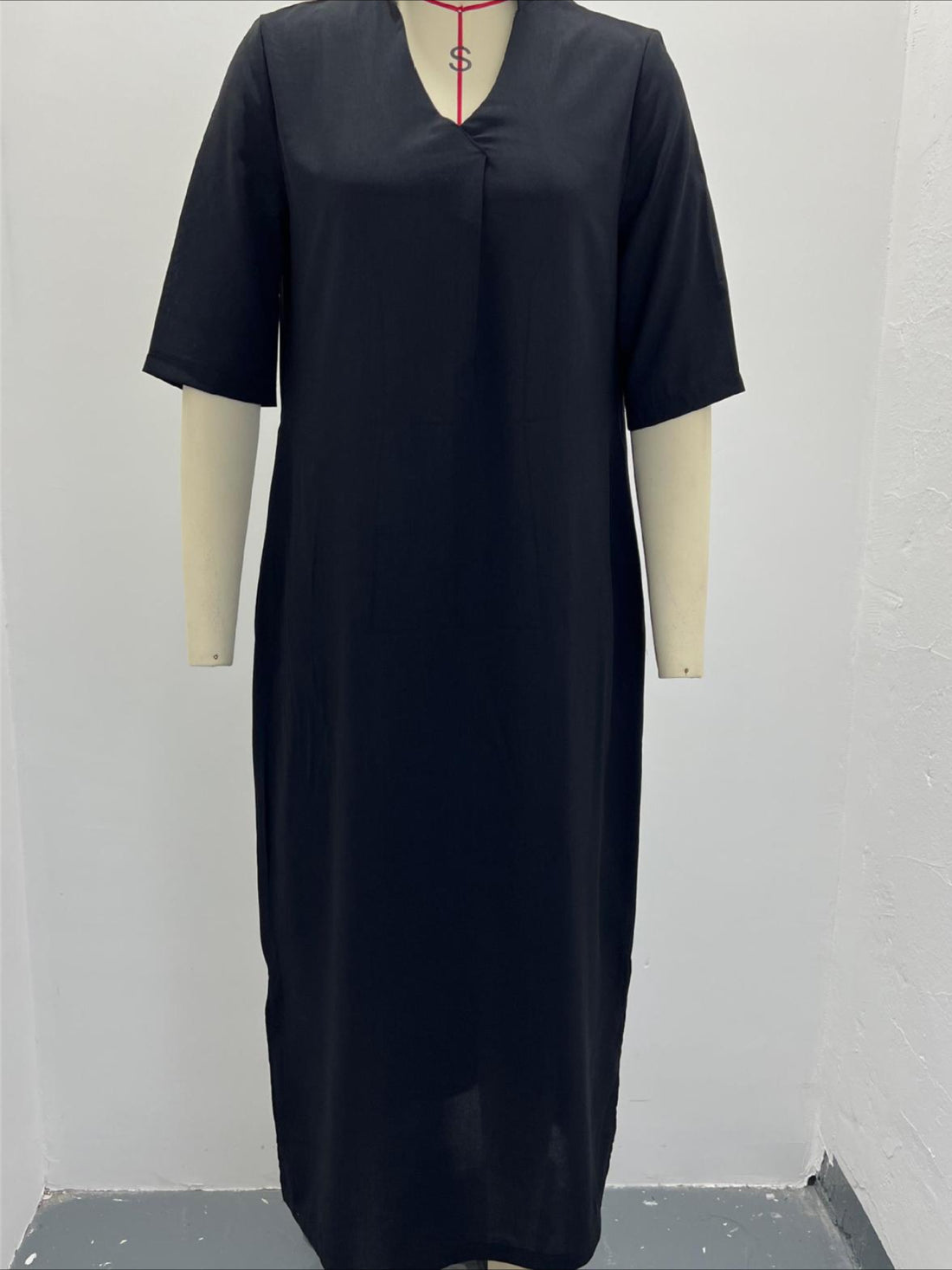 Women's Pocket Split Basic Casual Split Neck 3/4 Length Sleeve Maxi Dress