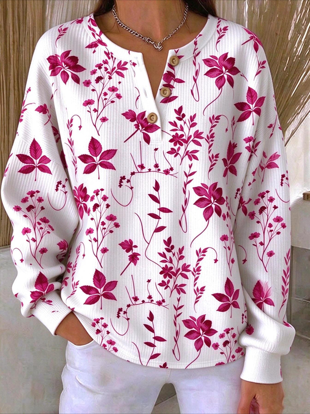 Floral Long Sleeve Regular Fit Casual Sweatshirt