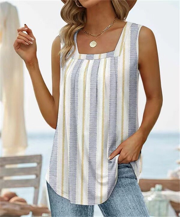 Square Neck Vest Print Sleeveless Loose Vest