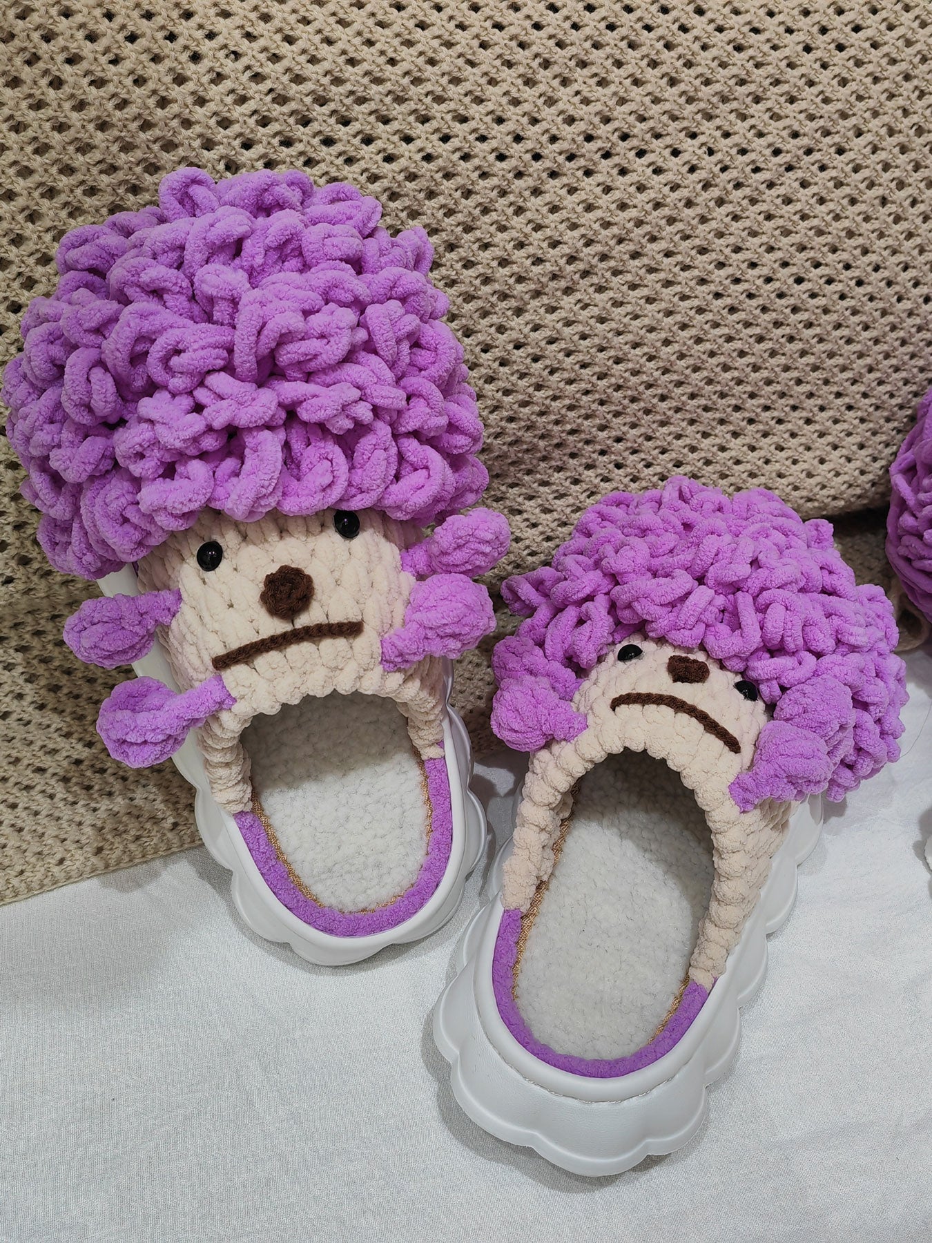100% Handcrafted Crochet Ugly-cute Warm Slippers for Fall & Winter
