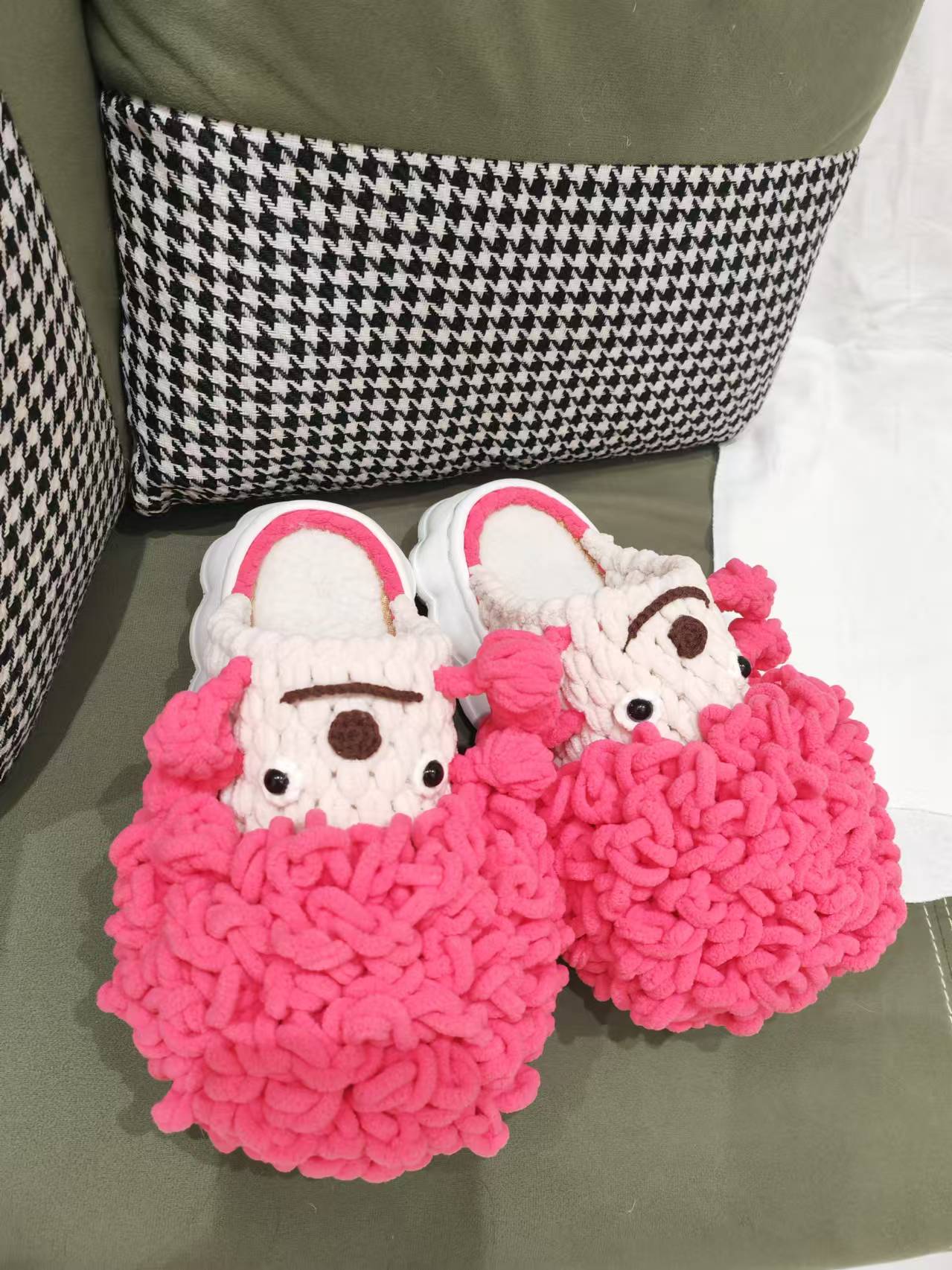 100% Handcrafted Crochet Ugly-cute Warm Slippers for Fall & Winter