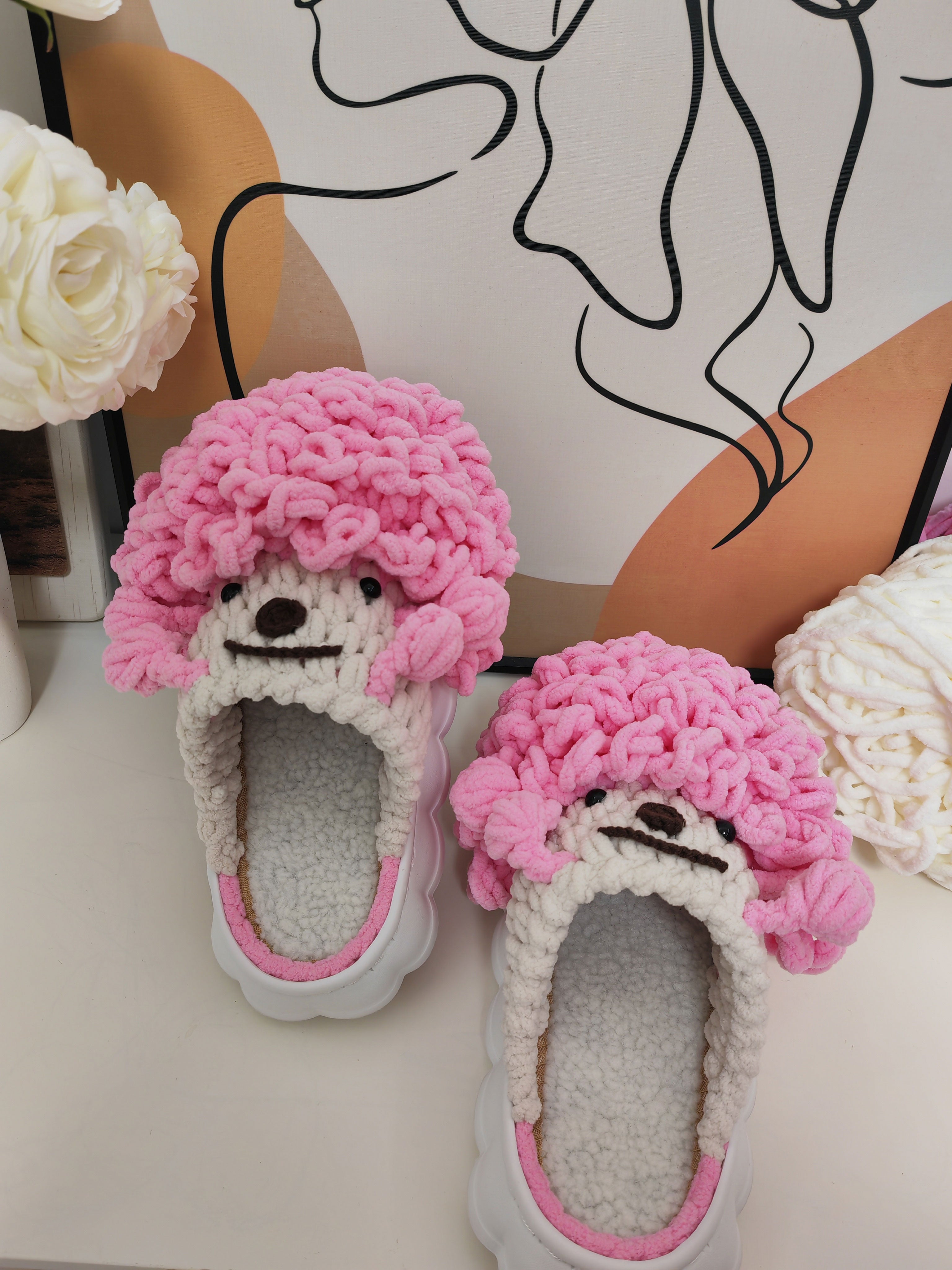 100% Handcrafted Crochet Ugly-cute Warm Slippers for Fall & Winter