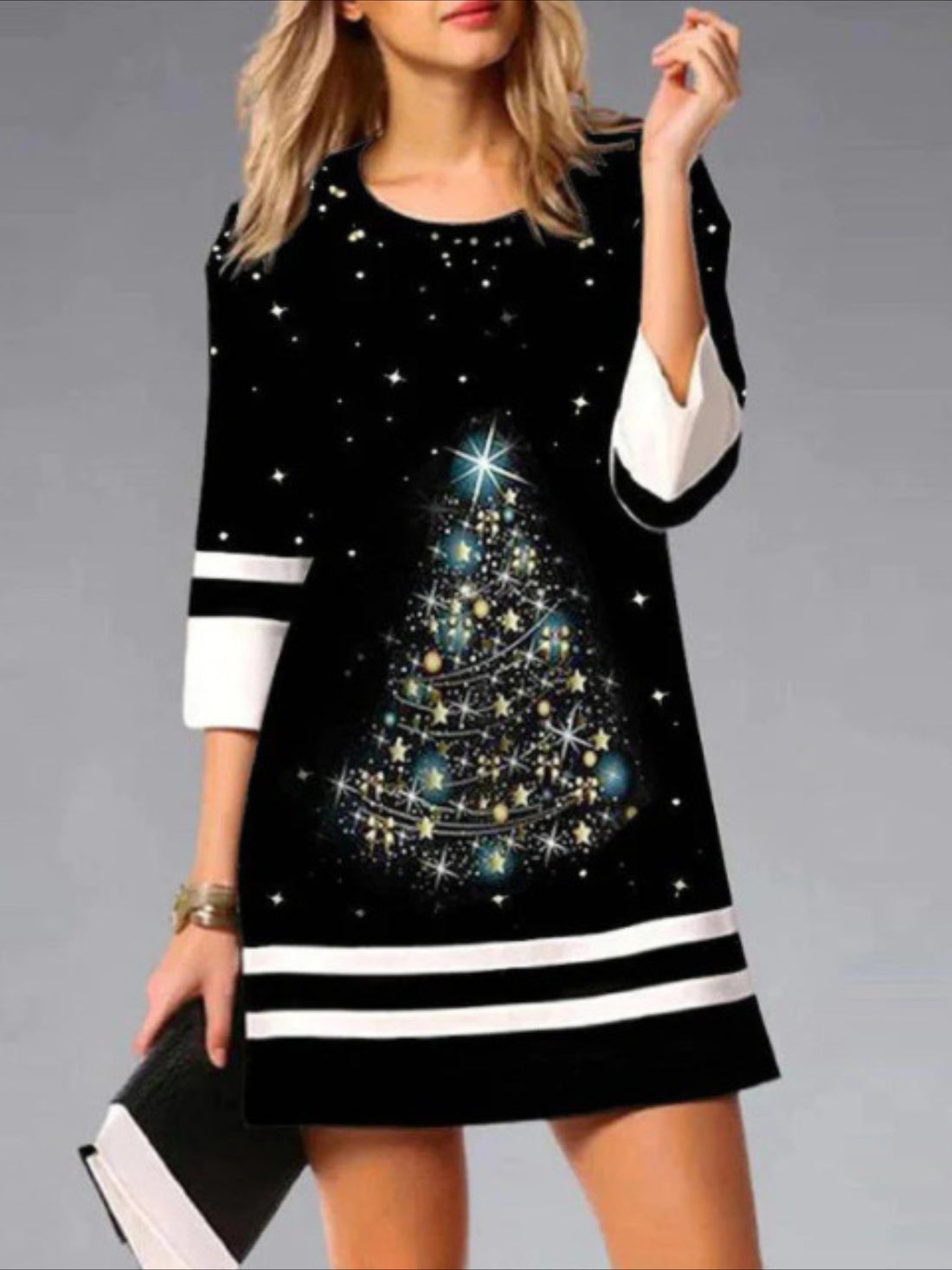 Charming Snowman Print Christmas Dress for Women - Casual Long Sleeve, Crew Neck