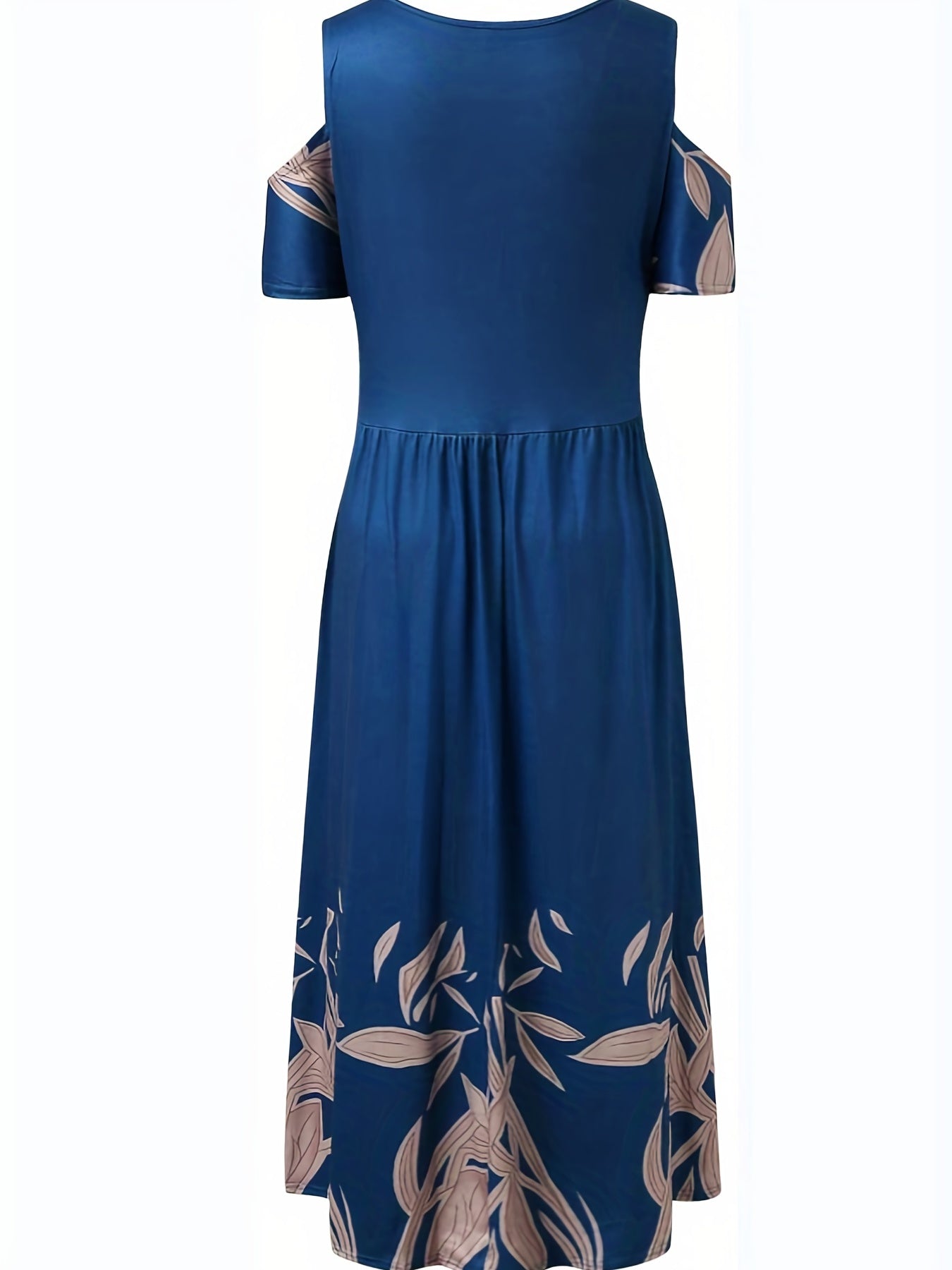 Floral Print Cold Shoulder Dress, Boho Casual V Neck Short Sleeve Ankle Dress