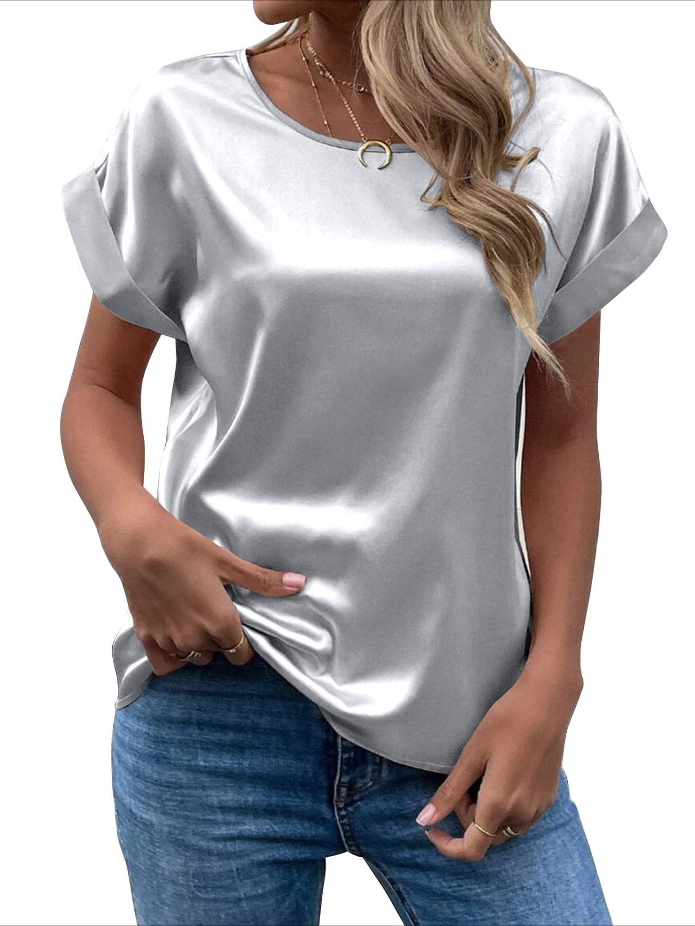 Elegant Loose Versatile Chic T-Shirt, Short Sleeve Crew Neck Top